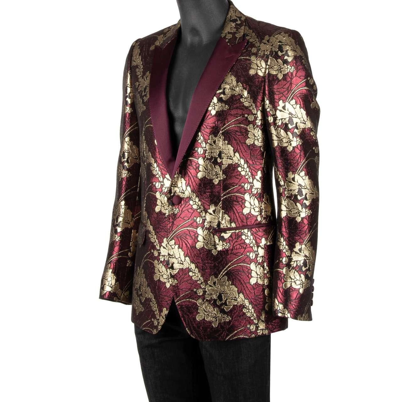 Men's Dolce & Gabbana Floral Shiny Lurex Tuxedo Blazer MARTINI Bordeaux Gold 46 For Sale