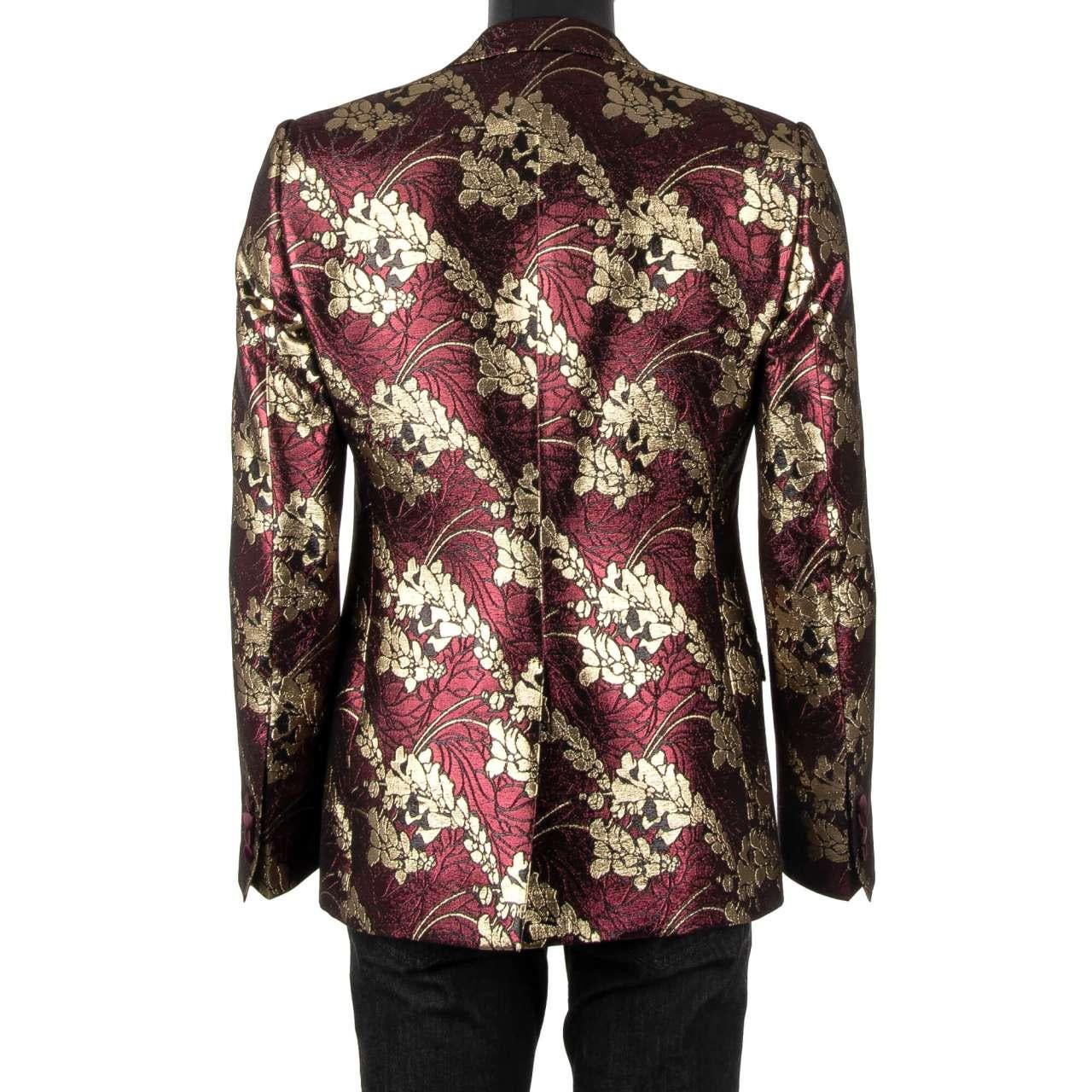 Dolce & Gabbana Floral Shiny Lurex Tuxedo Blazer MARTINI Bordeaux Gold 46 For Sale 1