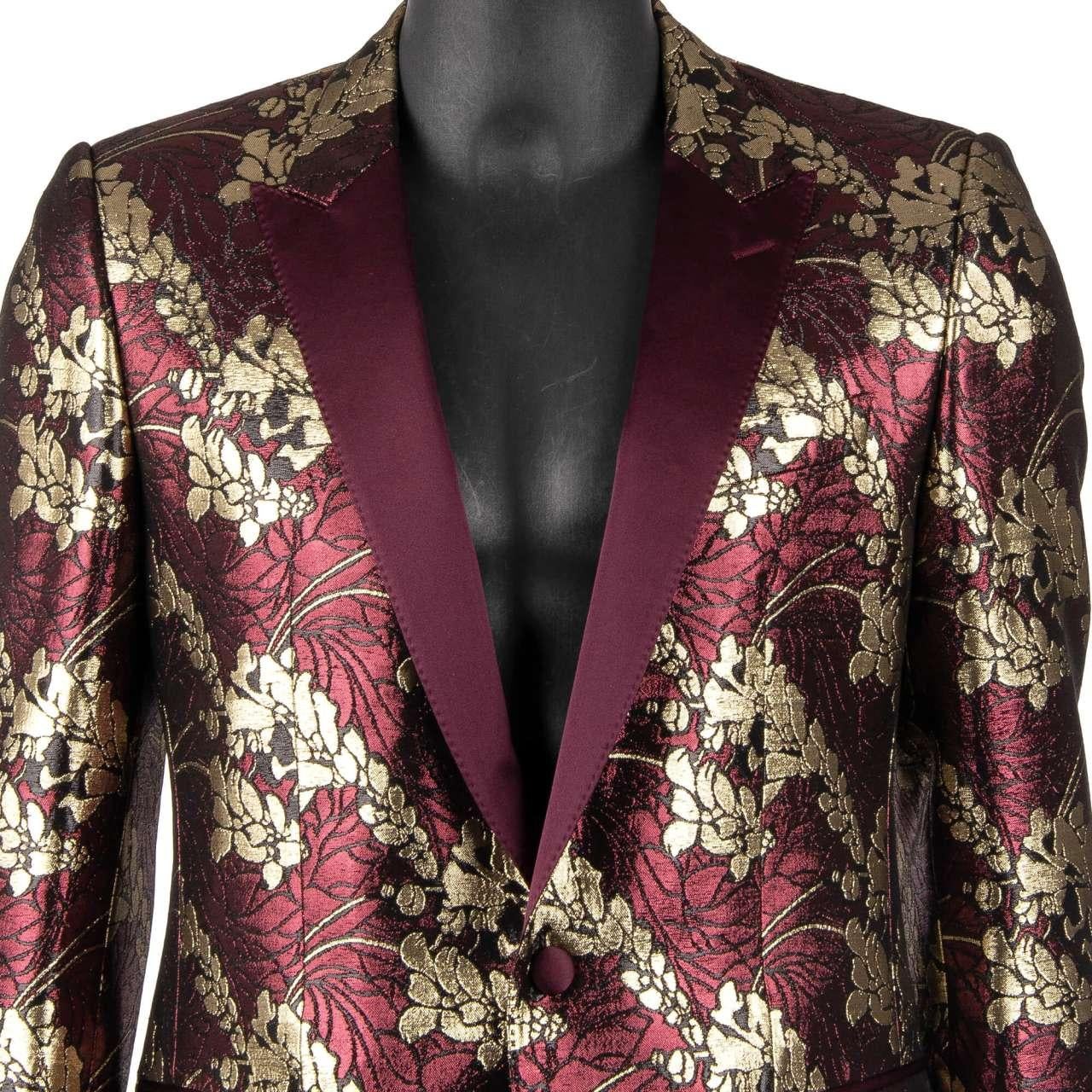 Dolce & Gabbana Floral Shiny Lurex Tuxedo Blazer MARTINI Bordeaux Gold 46 For Sale 2
