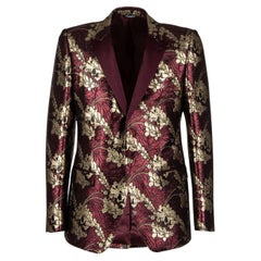 Dolce & Gabbana Floral Shiny Lurex Tuxedo Blazer MARTINI Bordeaux Gold 46