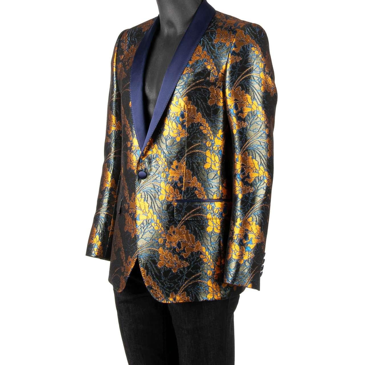 Men's Dolce & Gabbana - Floral Shiny Tuxedo Blazer MARTINI Blue Bronze 44 For Sale