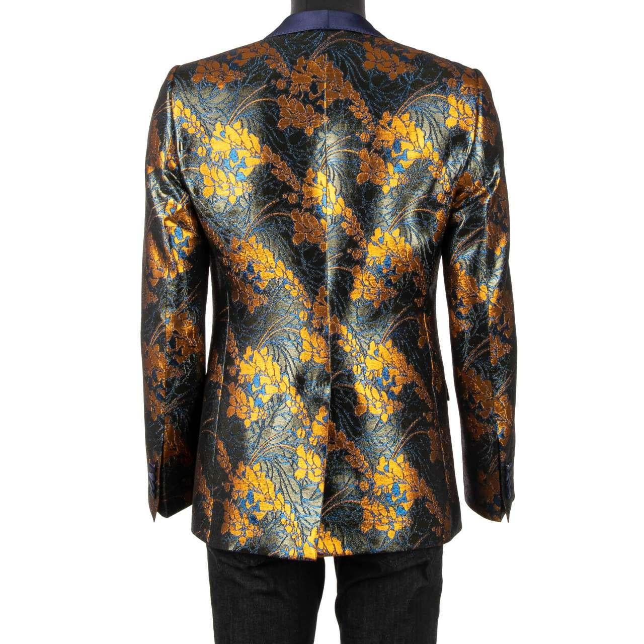 Dolce & Gabbana - Floral Shiny Tuxedo Blazer MARTINI Blue Bronze 44 For Sale 1