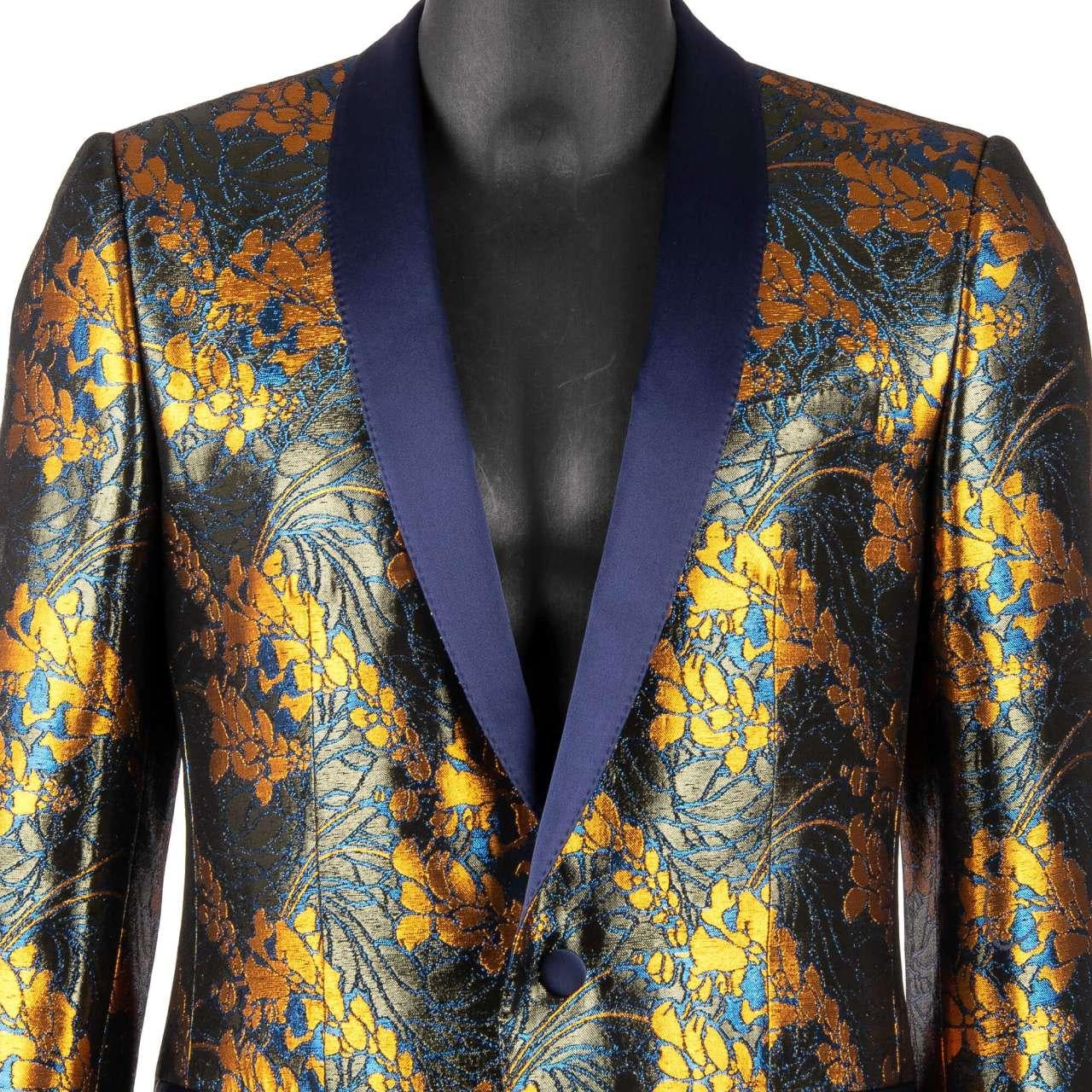 Dolce & Gabbana - Floral Shiny Tuxedo Blazer MARTINI Blue Bronze 44 For Sale 2