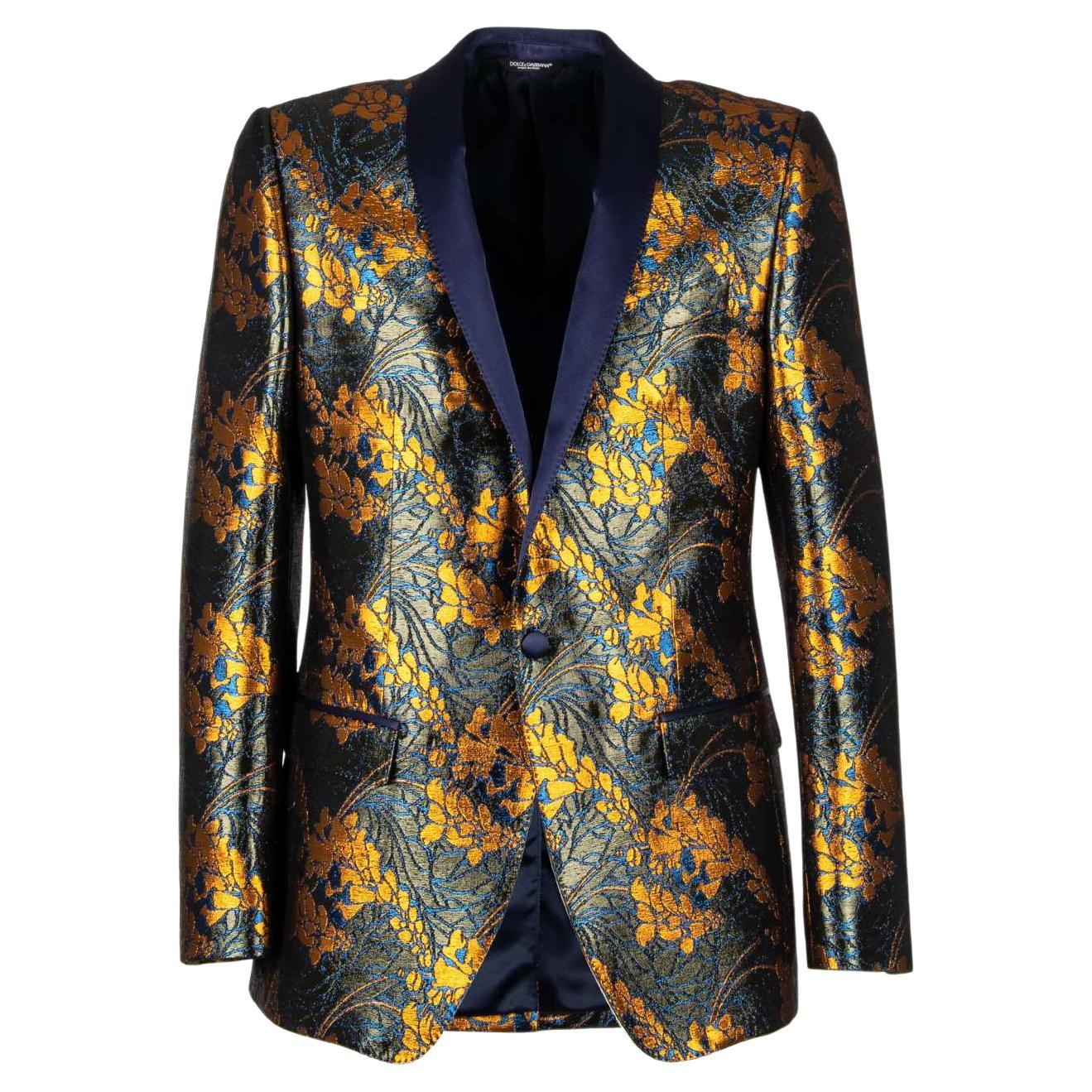 Dolce & Gabbana - Floral Shiny Tuxedo Blazer MARTINI Blue Bronze 44 For Sale