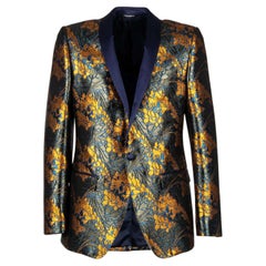 Dolce & Gabbana - Floral Shiny Tuxedo Blazer MARTINI Blue Bronze 44