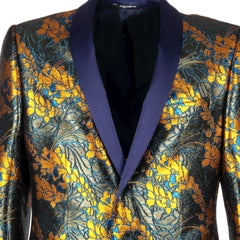 Dolce & Gabbana - Floral Shiny Tuxedo Blazer MARTINI Blue Bronze 46