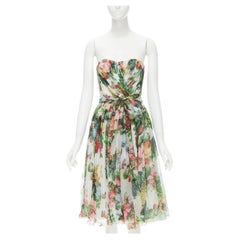 DOLCE GABBANA florales Seidenkorsett mit Korsettstäbchen Bustier trägerloses ausgestelltes Kleid IT36 XS