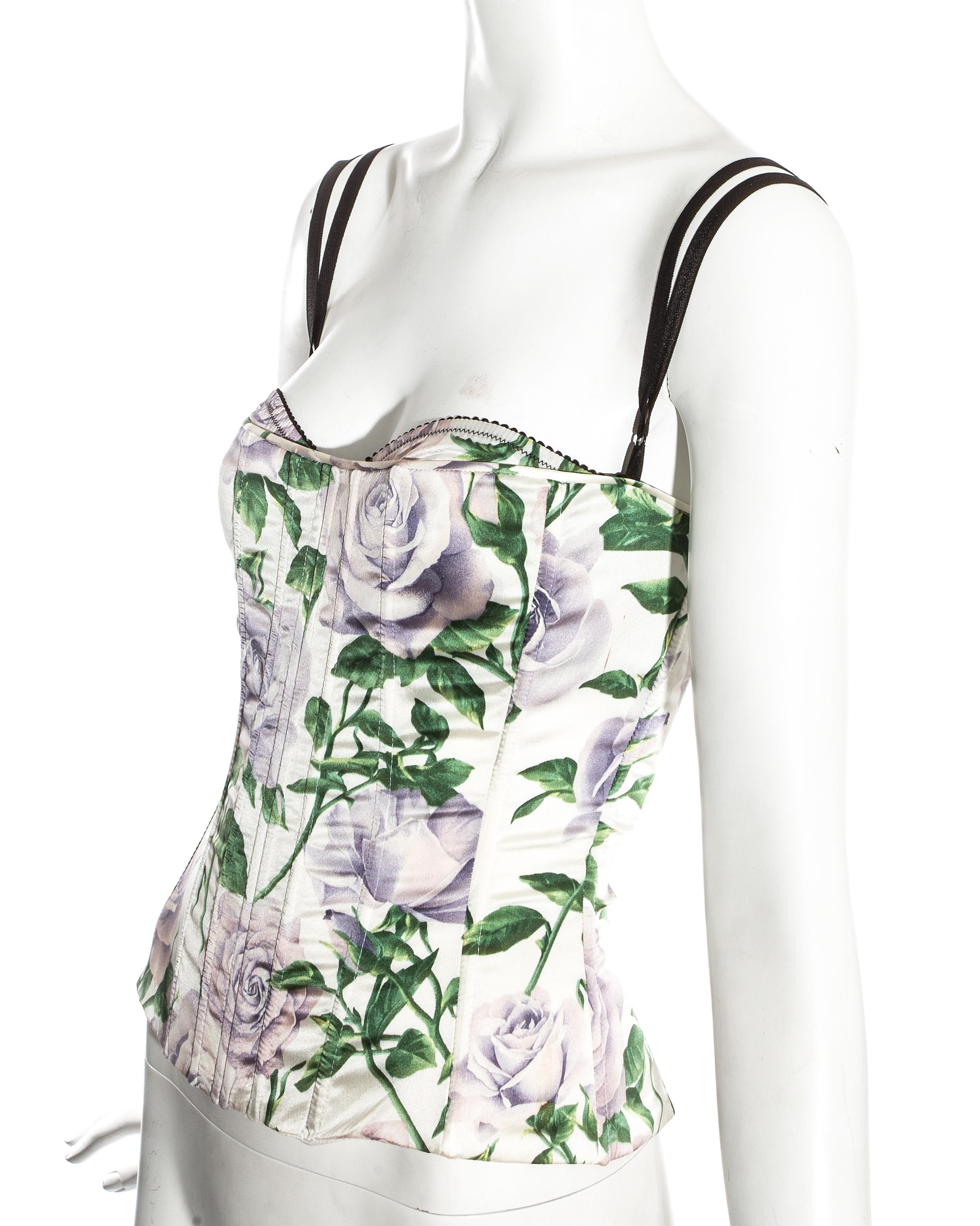 Gray Dolce & Gabbana floral silk boned corset with bra, c. 1990s