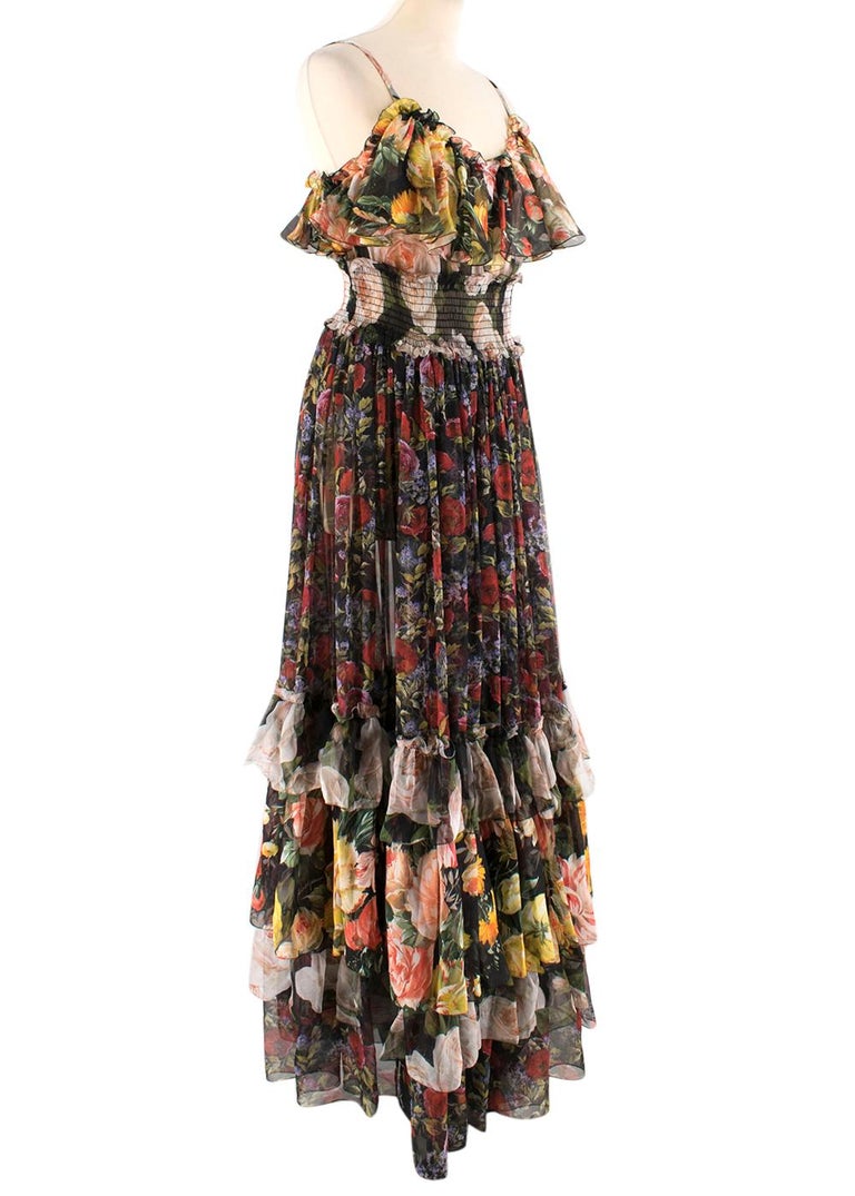Dolce and Gabbana Floral Silk Chiffon Tiered Dress - US8/IT44 For Sale ...
