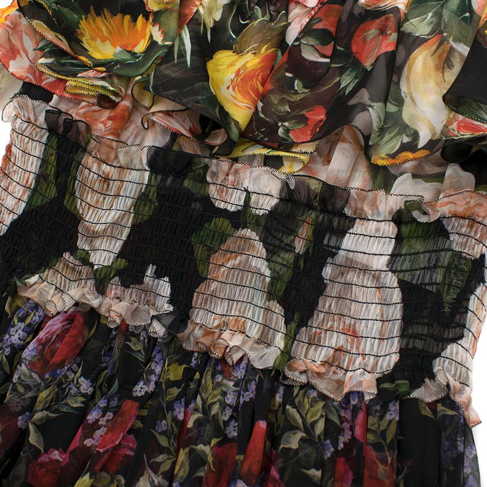 Dolce & Gabbana Floral Silk Chiffon Tiered Dress - US8 / IT44 In New Condition In London, GB