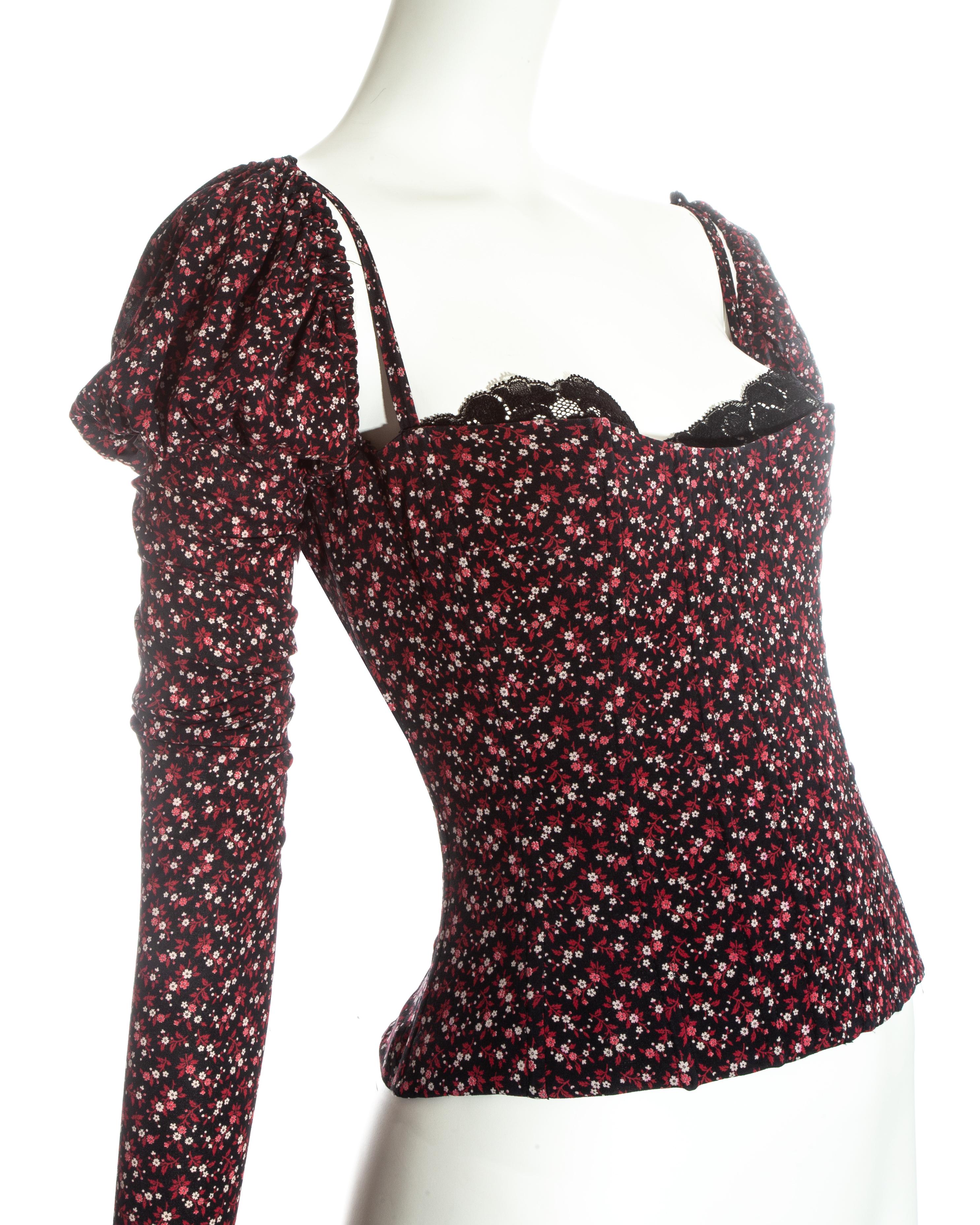 Dolce & Gabbana floral silk corset puff sleeve blouse, fw 2001 In Excellent Condition In London, GB