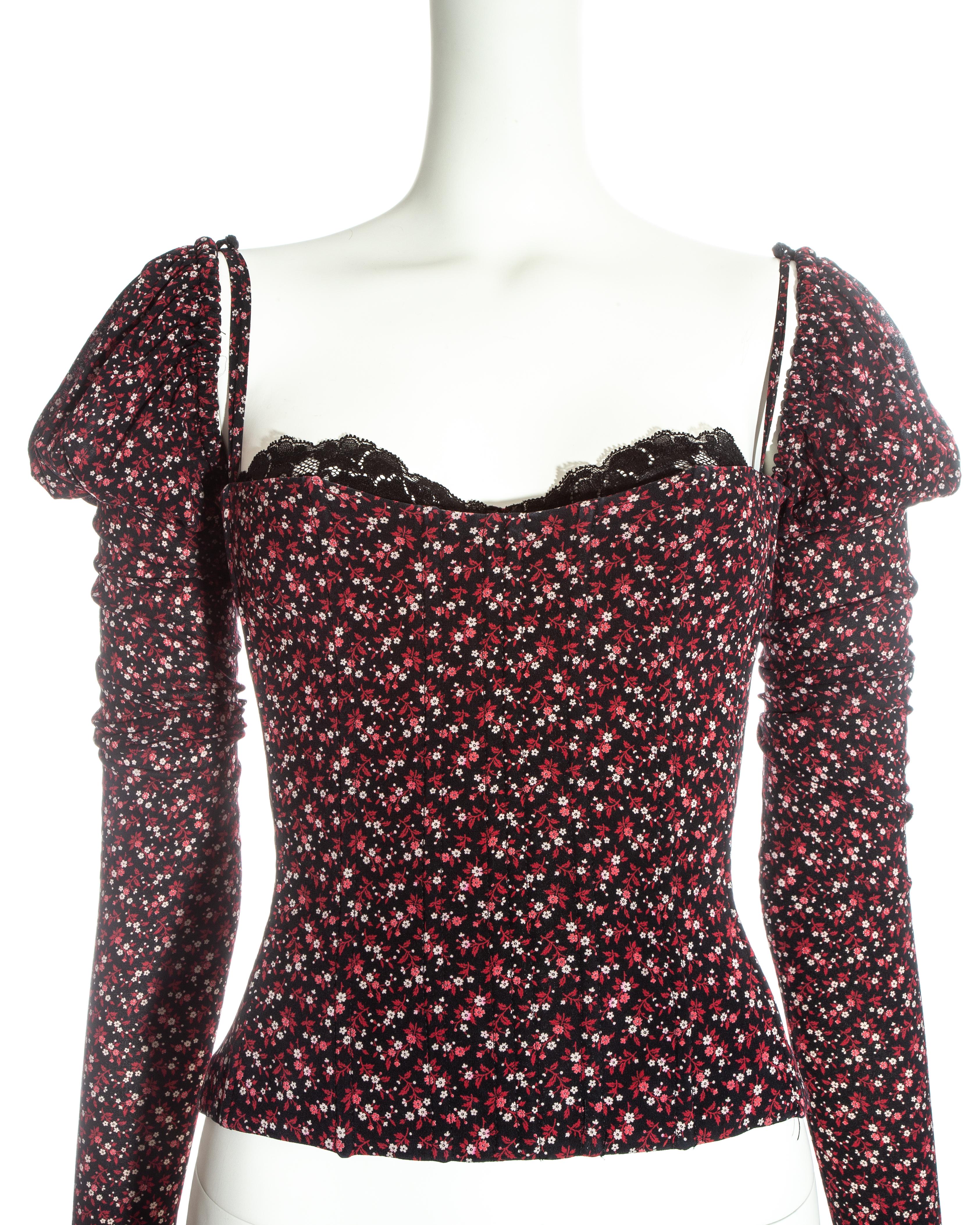 Dolce & Gabbana floral silk corset puff sleeve blouse, fw 2001 1