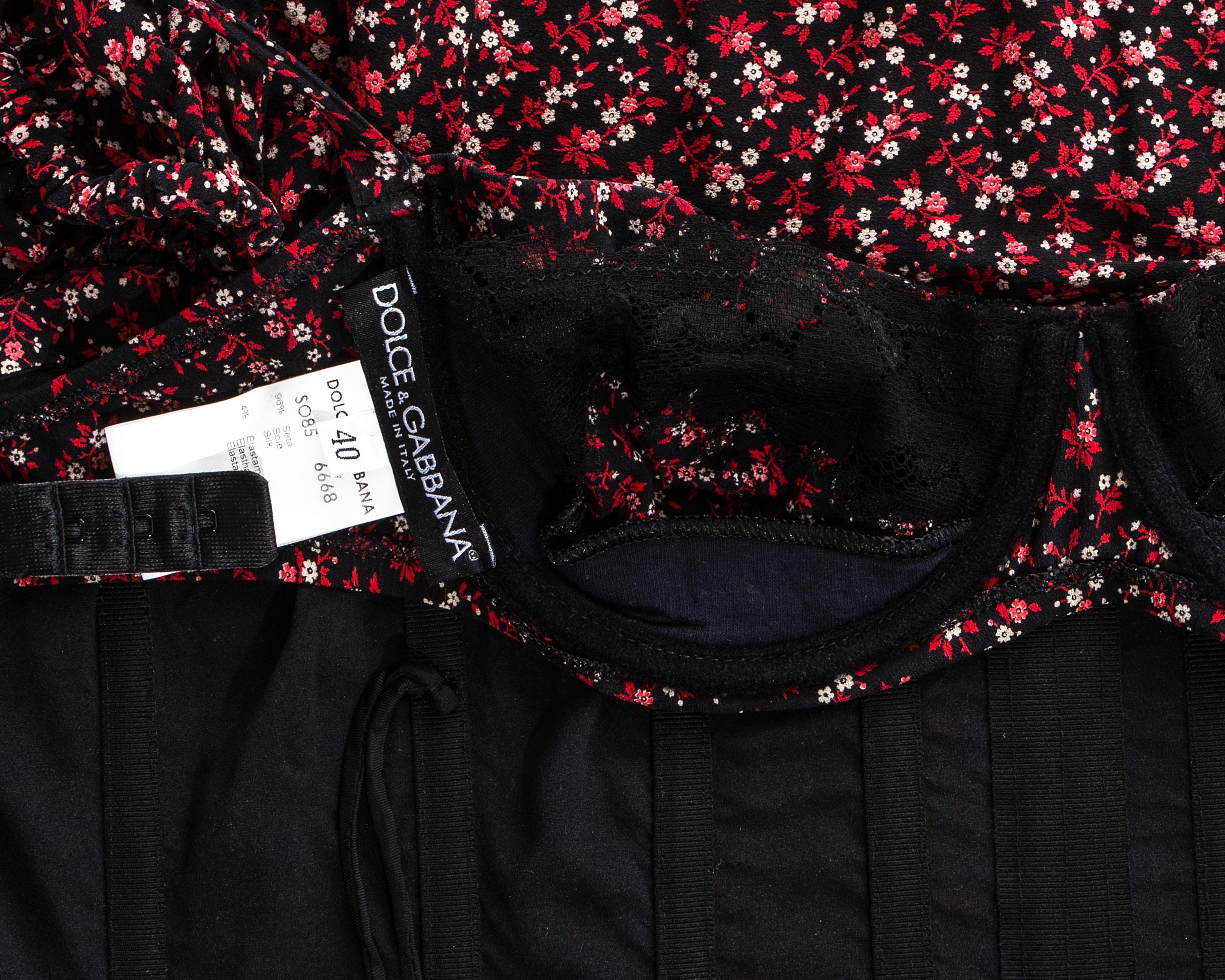 Dolce & Gabbana floral silk corset puff sleeve blouse, fw 2001 4