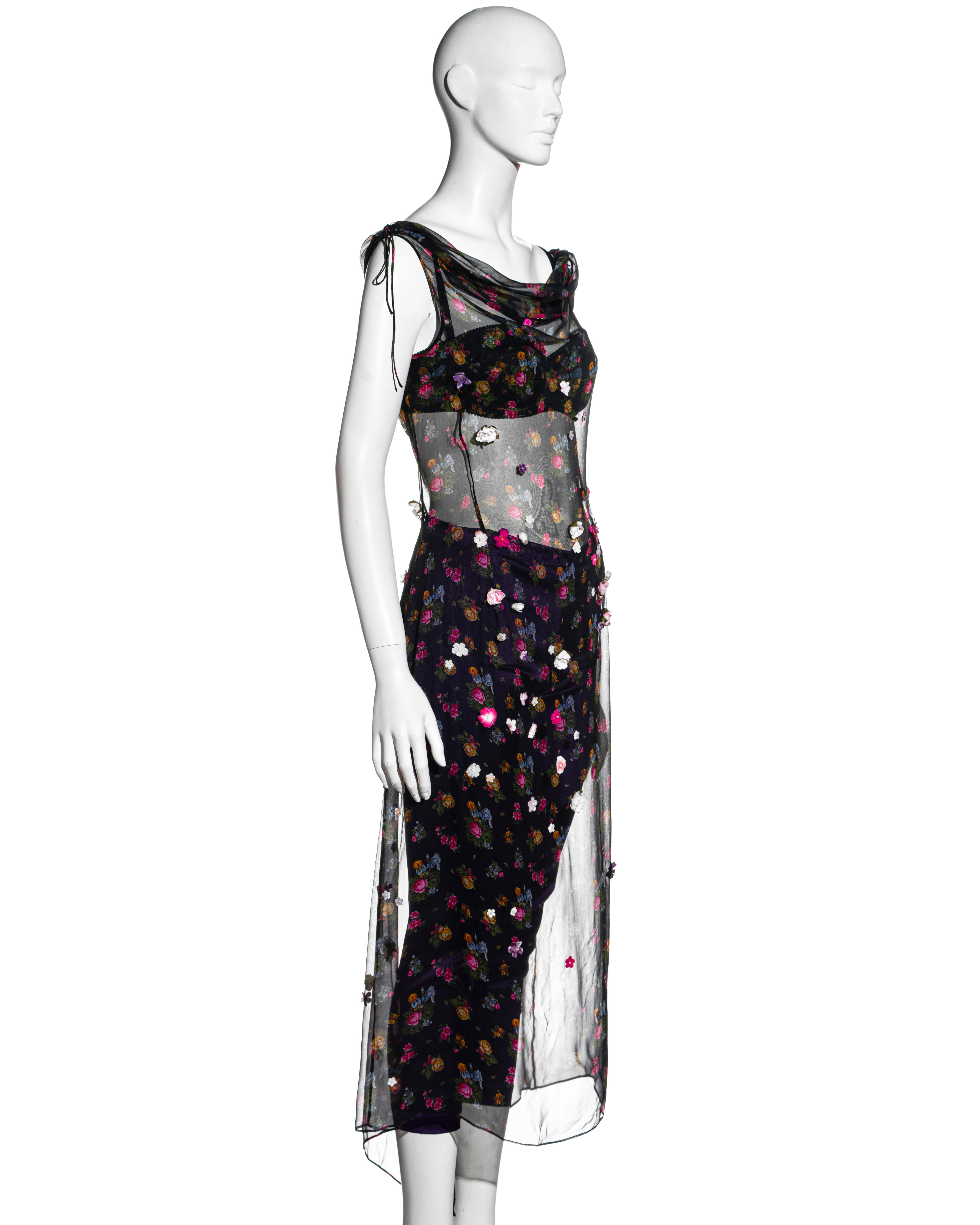 Dolce & Gabbana floral silk dress, bra and leggings ensemble, fw 1999 In Excellent Condition In London, GB