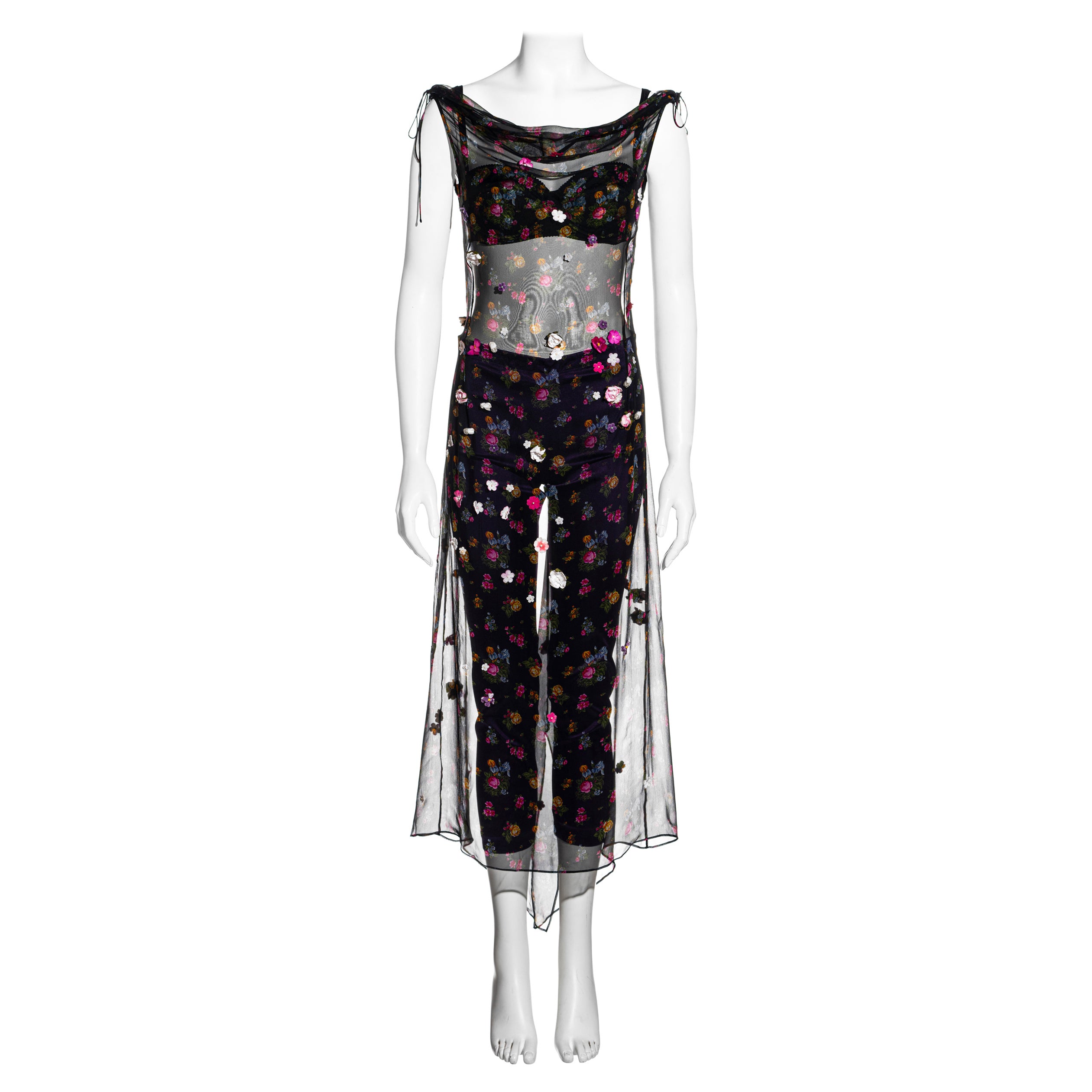 Dolce & Gabbana Ensemble aus geblümtem Seidenkleid, BH und Leggings, fw 1999
