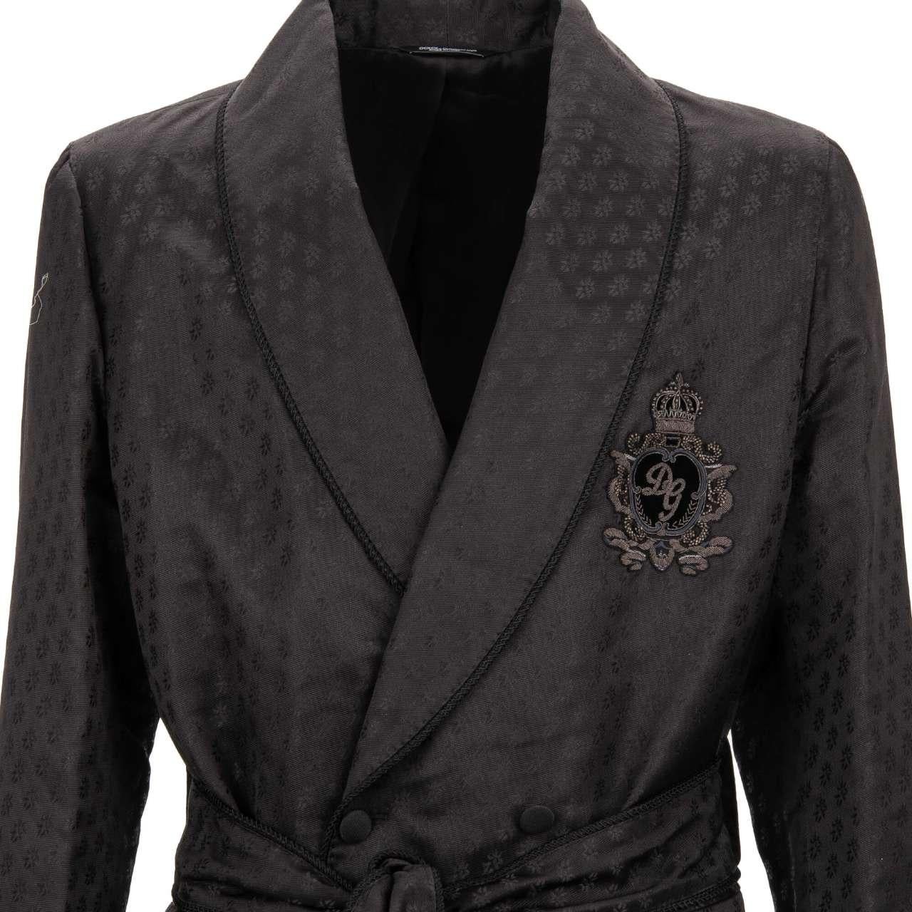 Dolce & Gabbana Floral Silk Jacquard Robe Blazer DG Crown Black 48 38 M For Sale 1