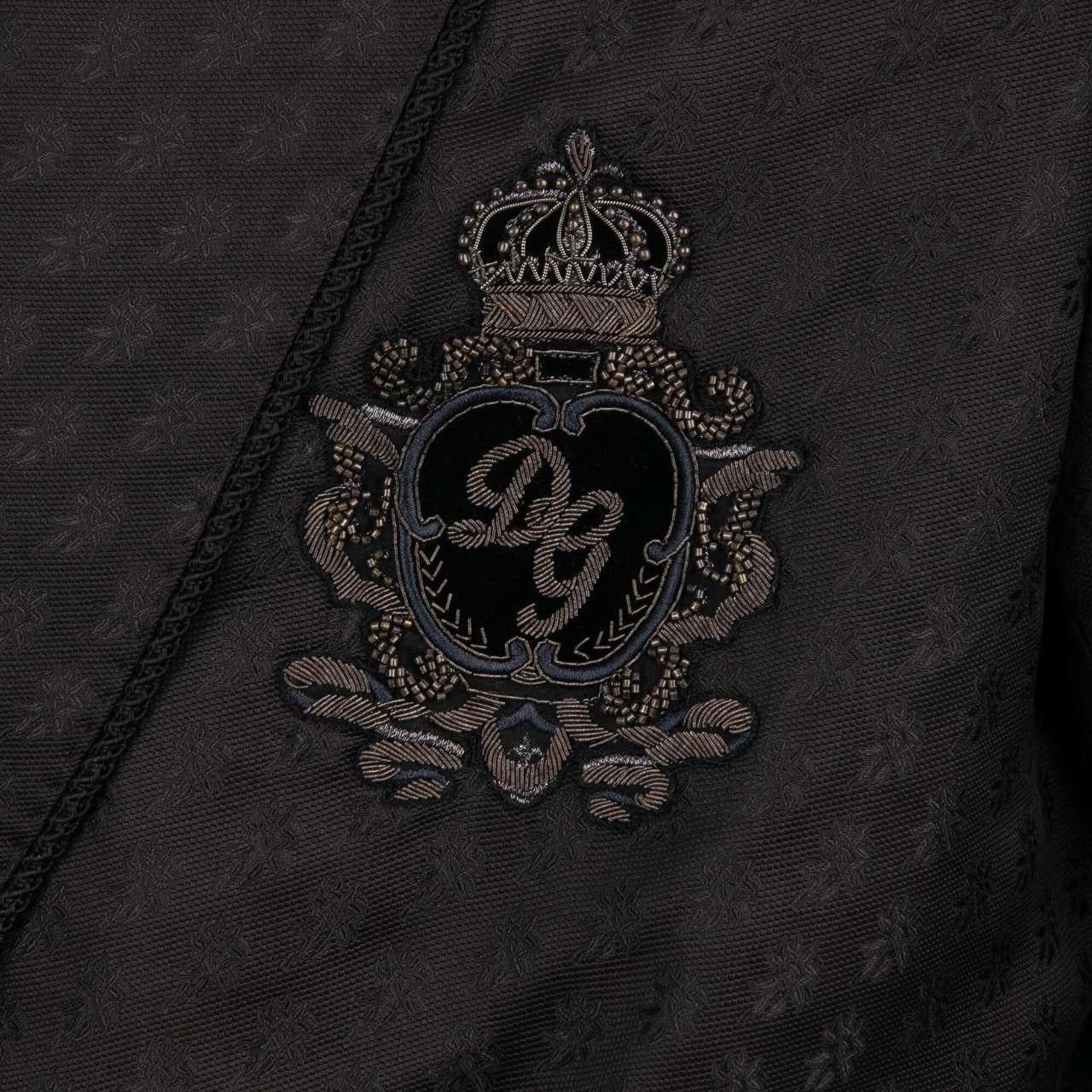 Dolce & Gabbana Floral Silk Jacquard Robe Blazer DG Crown Black 48 38 M For Sale 2