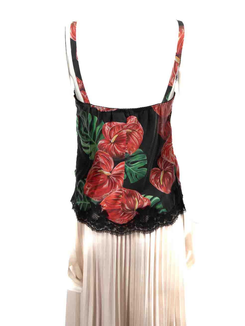 Dolce & Gabbana Floral Silk Lace Trim Camisole Size S In Good Condition For Sale In London, GB