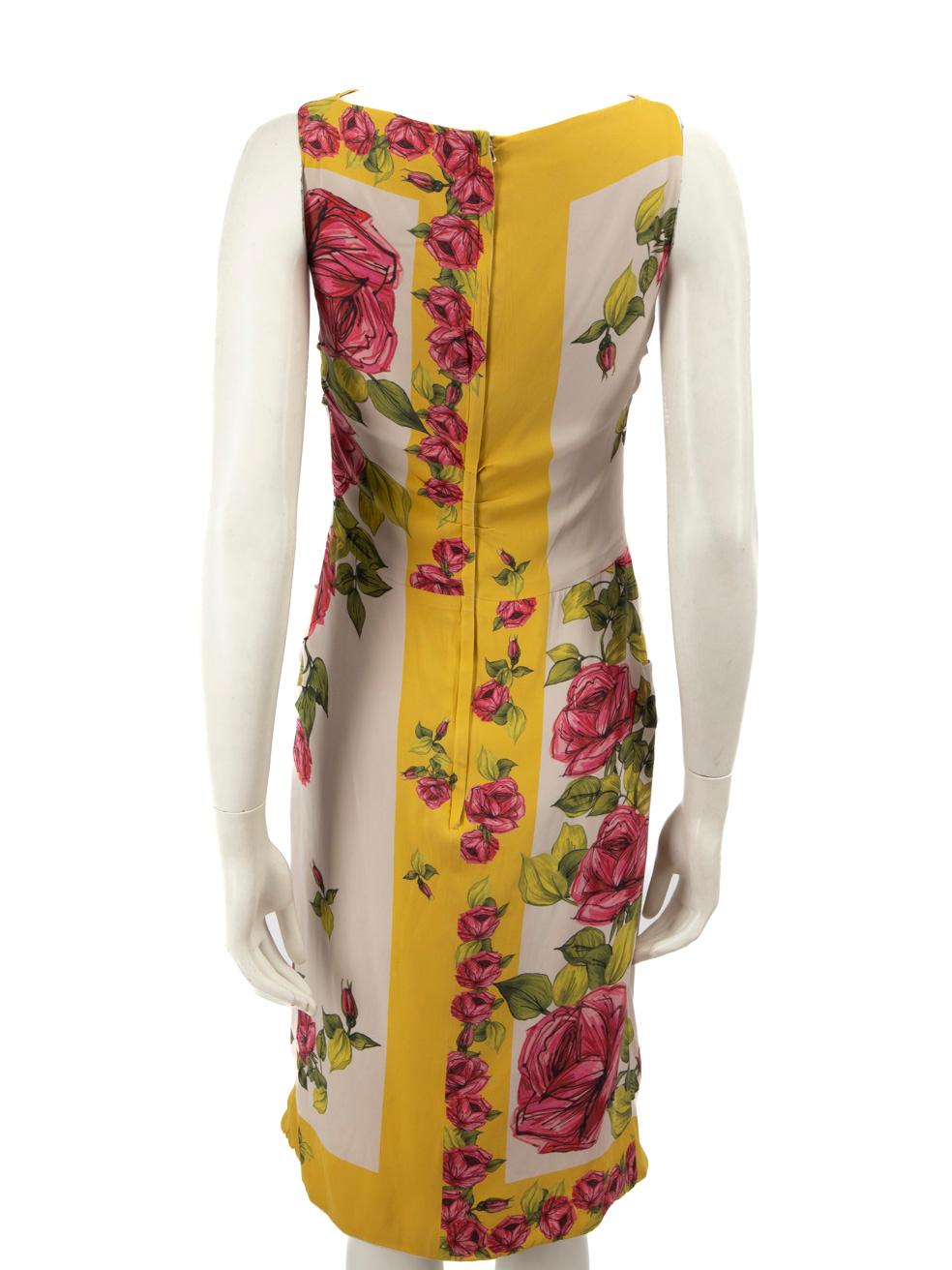 Beige Dolce & Gabbana Floral Silk Midi Dress Size L For Sale