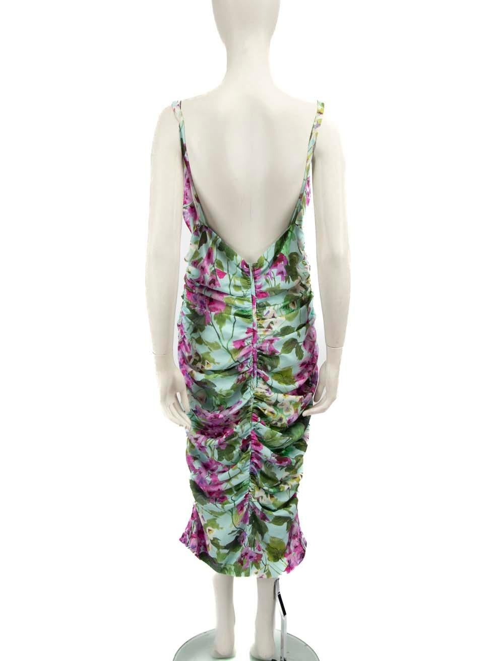 Gray Dolce & Gabbana Floral Silk Ruched Midi Dress Size XXXL For Sale