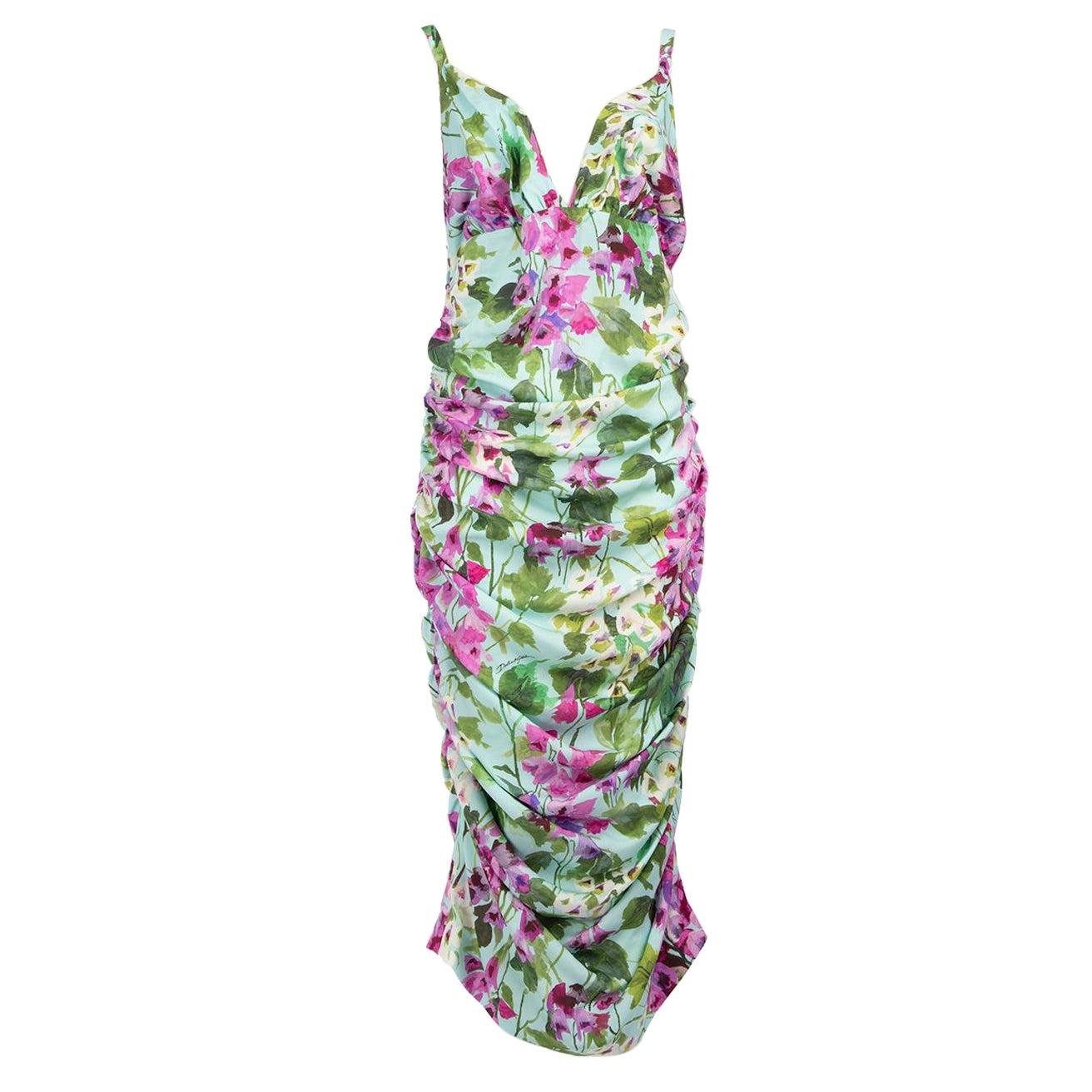 Dolce 
Gabbana Floral Silk Ruched Midi Dress Size XXXL