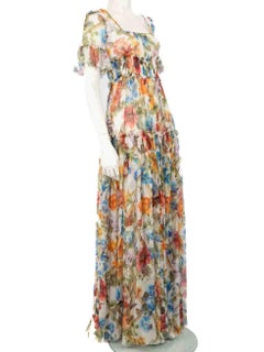 Dolce & Gabbana Floral Silk Ruffle Trim Dress Size XS
