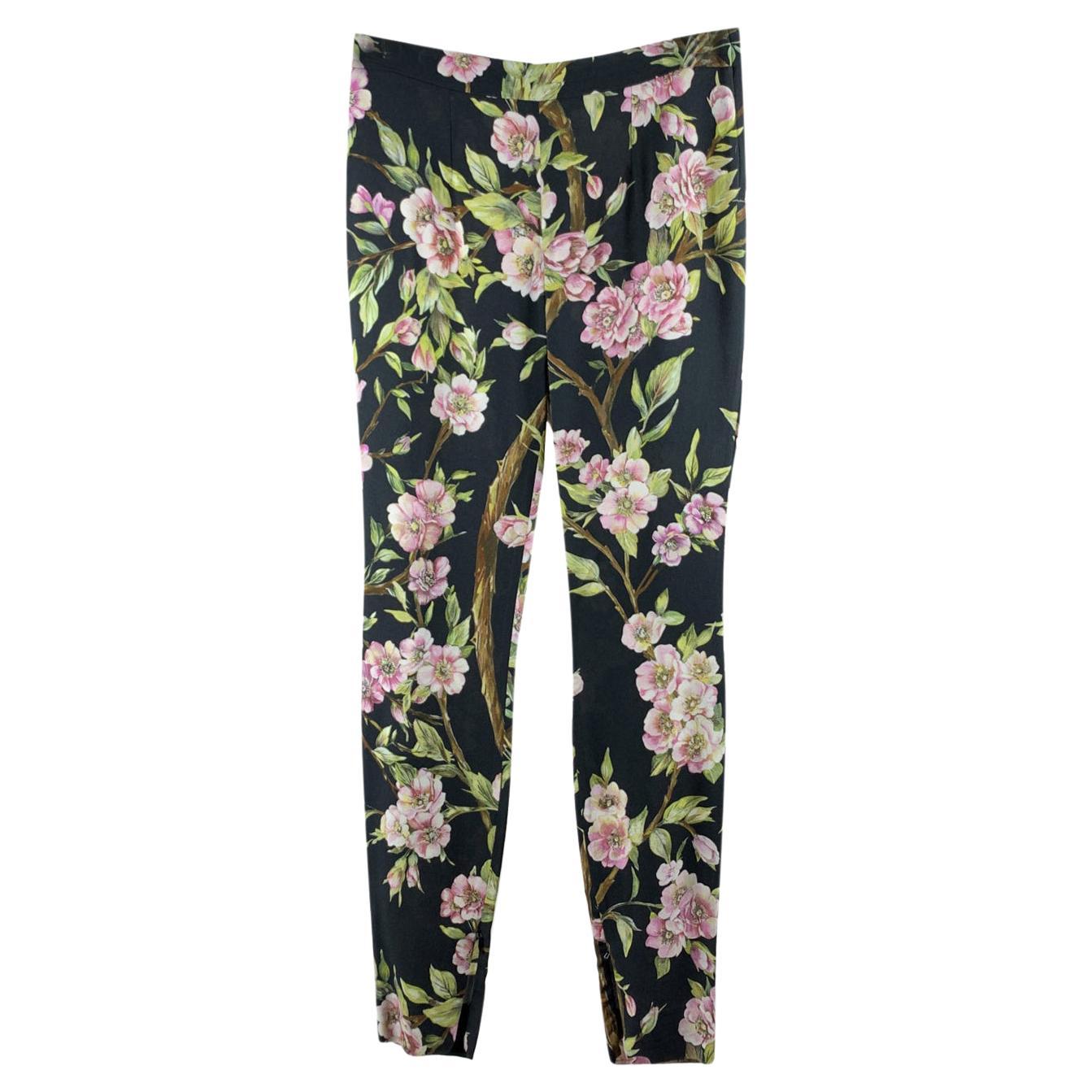 Dolce & Gabbana Floral Silky Fabric Pants with Zip Size S For Sale