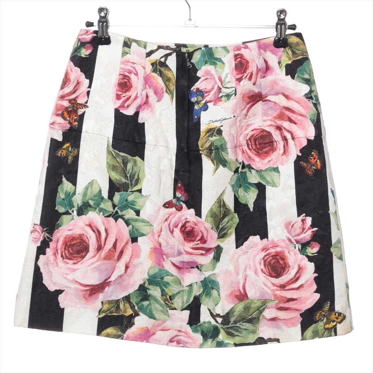 Dolce & Gabbana Falda de Algodón a Rayas Florales Negro x Blanco Beige en venta