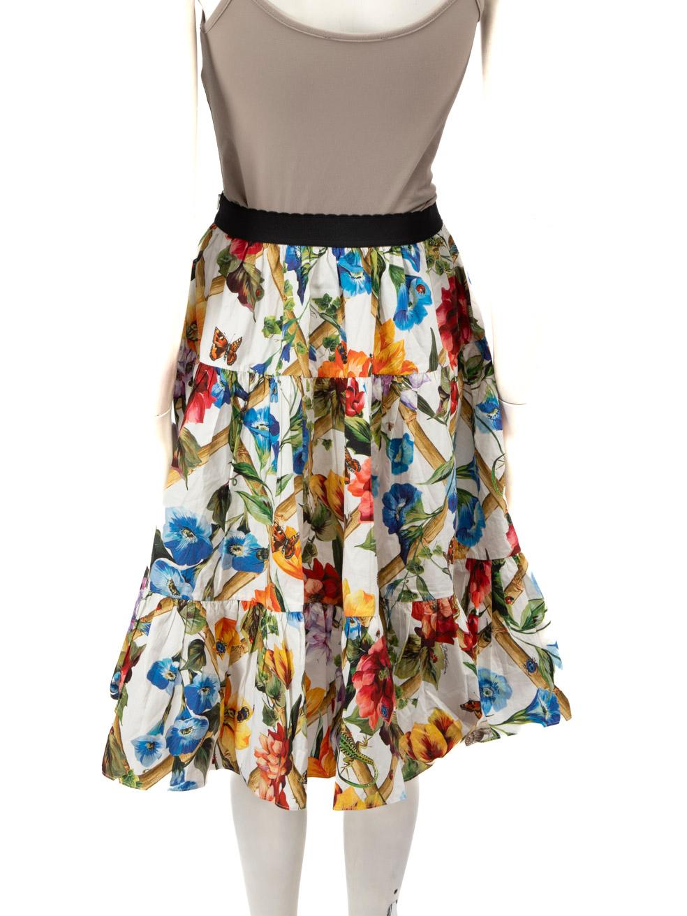 Beige Dolce & Gabbana Floral Tiered Knee Length Skirt Size XS