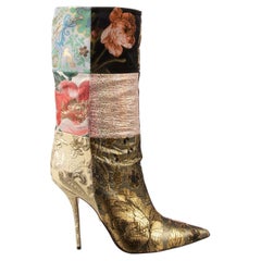 Dolce & Gabbana Flower Brocade Patchwork Boots CARDINALE Gold Pink 40.5 10.5
