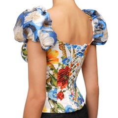 Dolce & Gabbana Flower Jacquard Cotton Corsage Top White Orange Blue IT 42