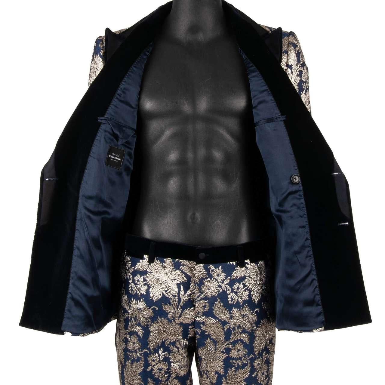 Dolce & Gabbana - Flower Jacquard Double breasted Suit Silver Blue 48 In Excellent Condition For Sale In Erkrath, DE