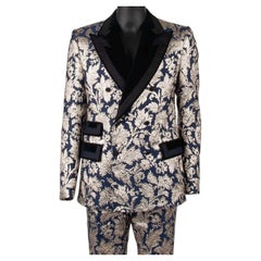 Dolce & Gabbana - Flower Jacquard Double breasted Suit Silver Blue 48
