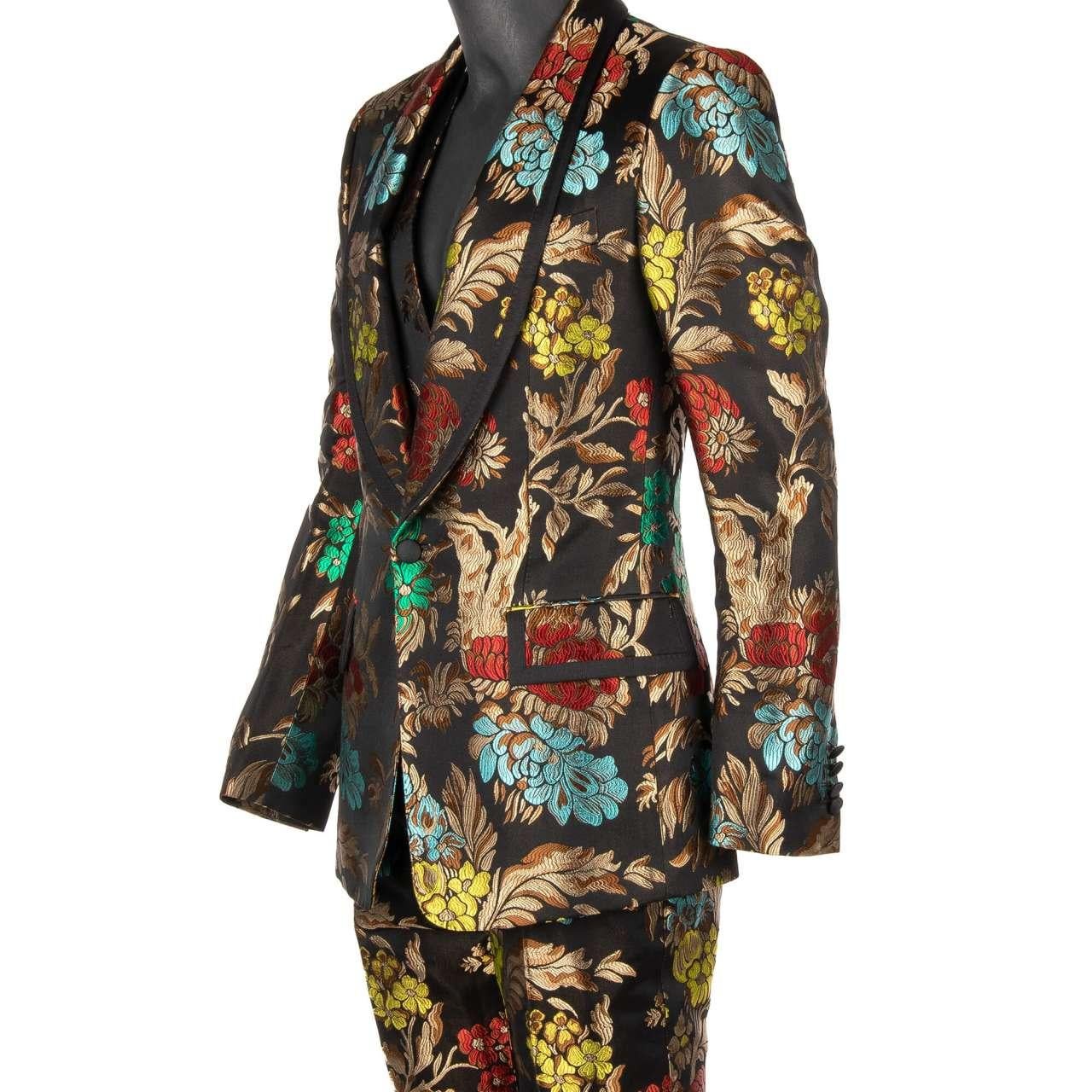 Dolce & Gabbana - Flower Jacquard Suit Jacket Waistcoat Black Blue Red 50 For Sale 2