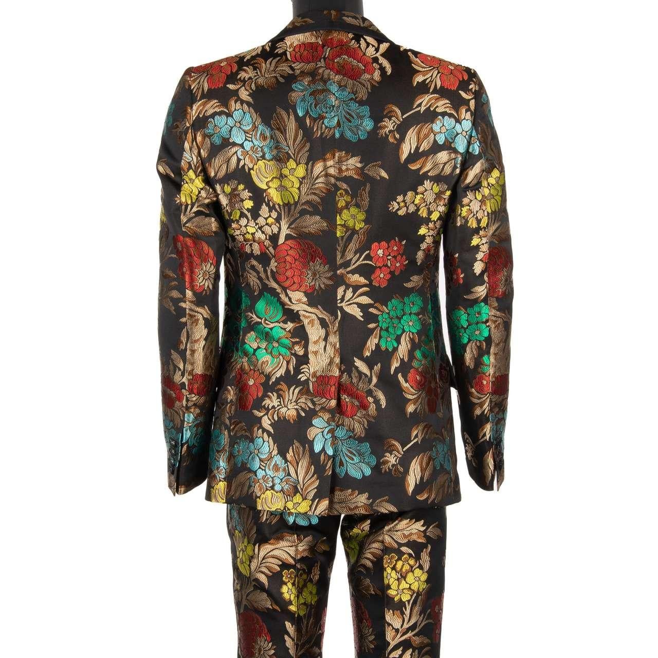 Dolce & Gabbana - Flower Jacquard Suit Jacket Waistcoat Black Blue Red 50 For Sale 3