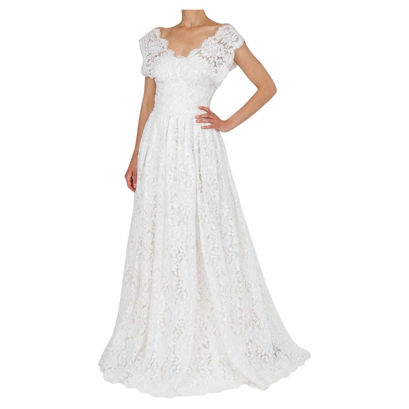 Dolce & Gabbana - Flower Lace Corsage Maxi Wedding Dress White IT 40 For Sale