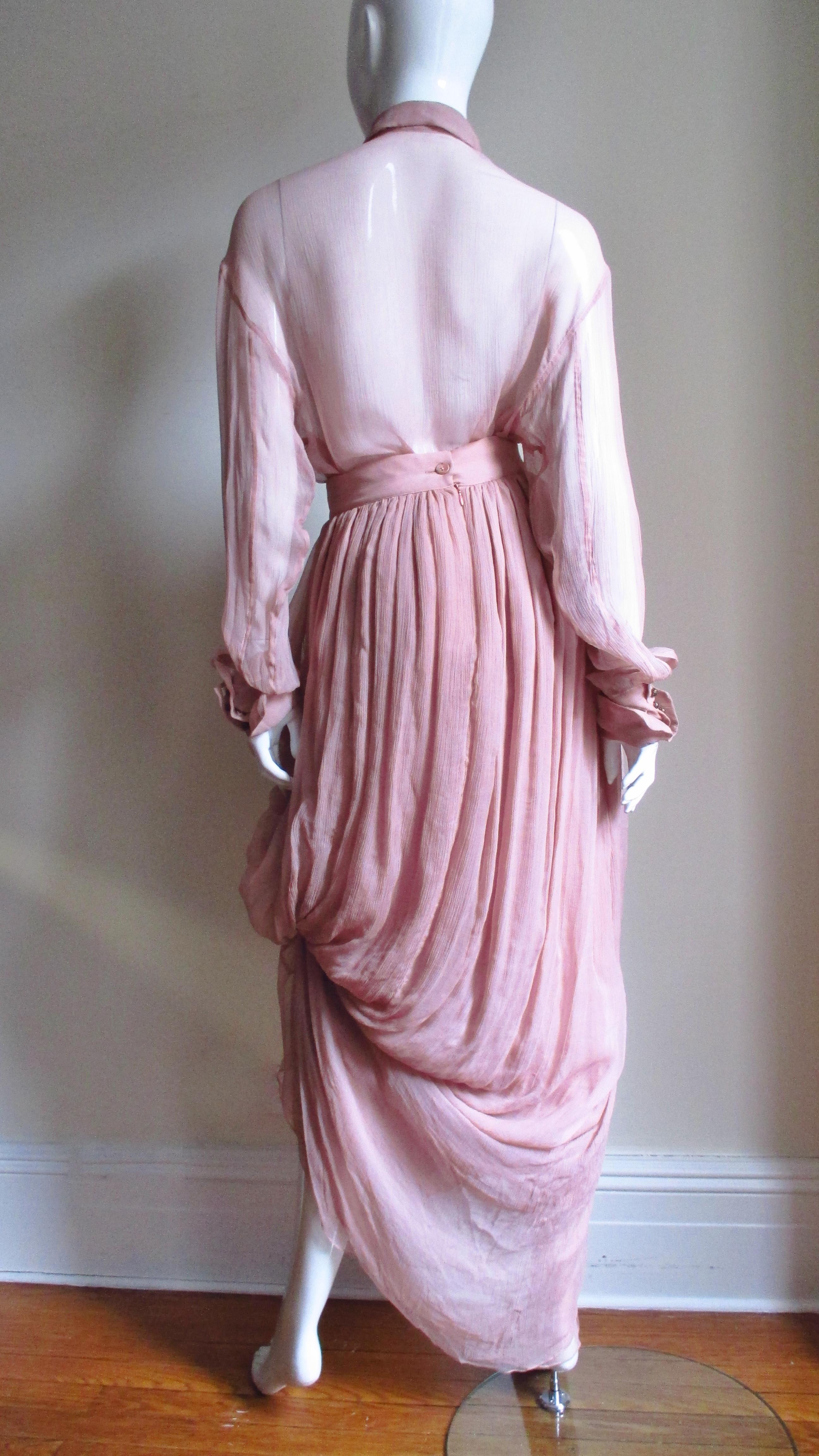 Dolce & Gabbana Flower Silk Drape Skirt with Flower and Sheer Shirt For Sale 9
