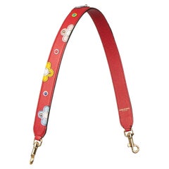Dolce & Gabbana - Flower Studded Leather Bag Strap Handle Red Gold