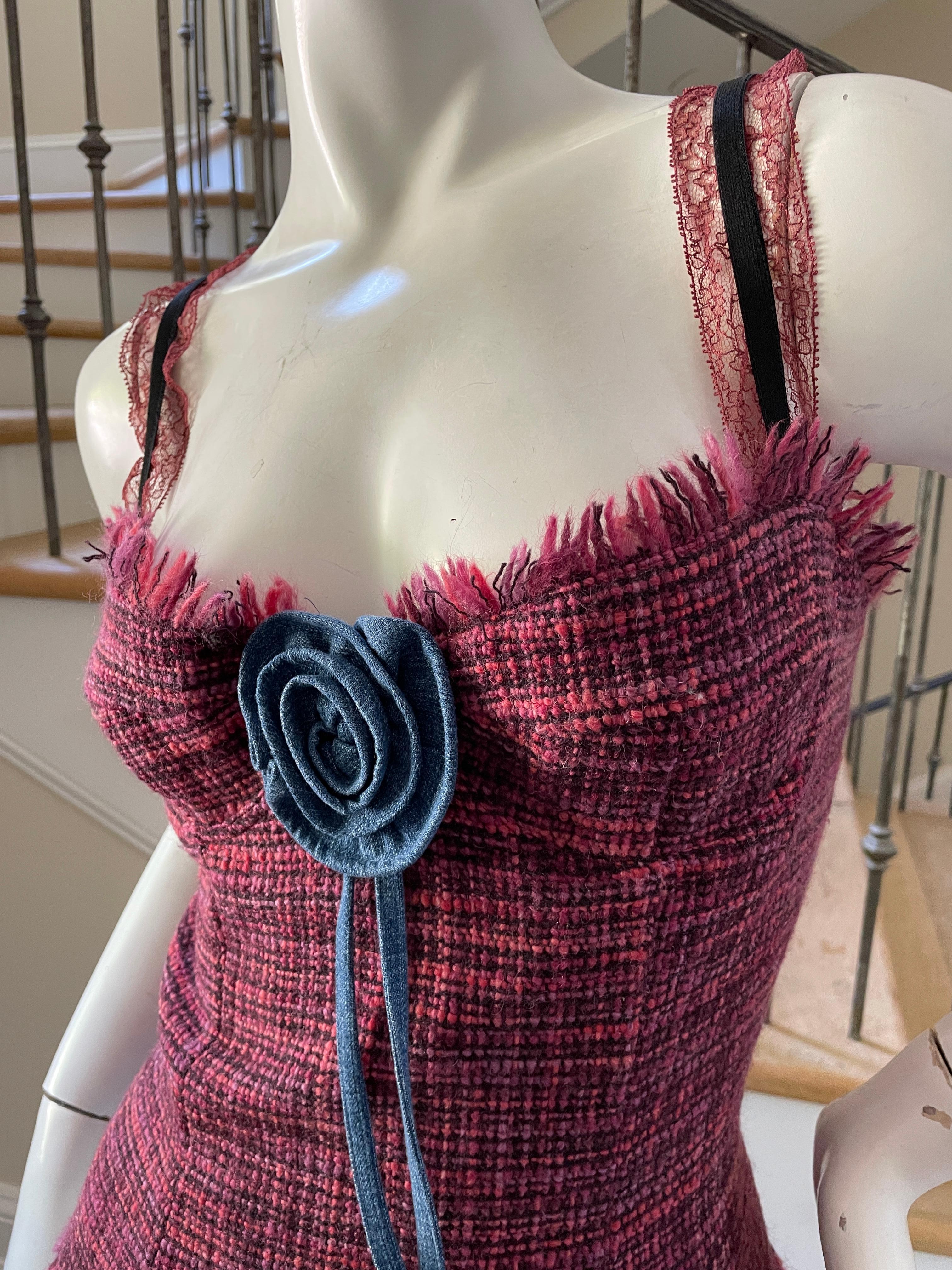 Dolce & Gabbana for D&G Fringed Tweed Corset Top with Denim Trim In Excellent Condition For Sale In Cloverdale, CA