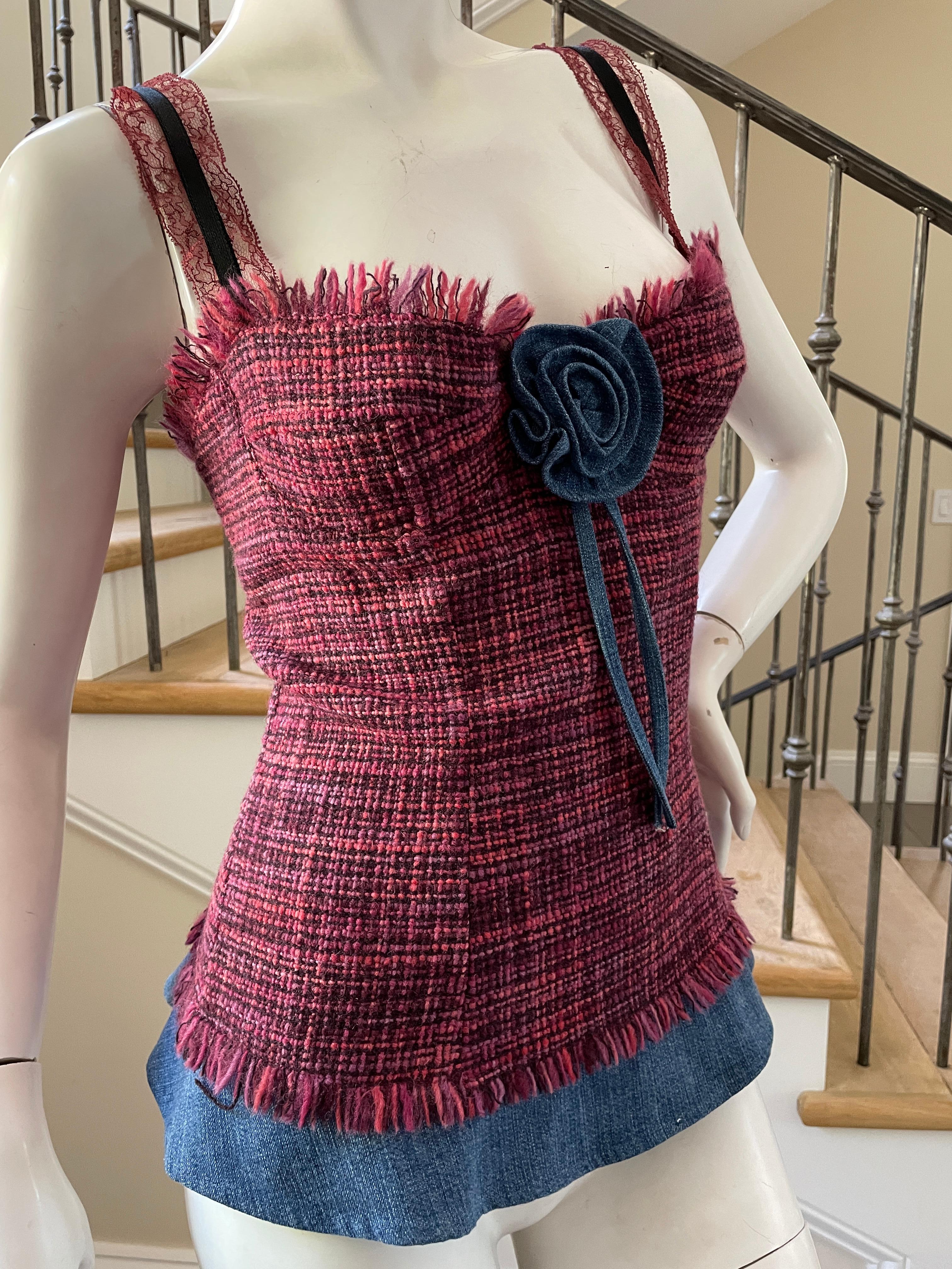 Women's Dolce & Gabbana for D&G Fringed Tweed Corset Top with Denim Trim For Sale