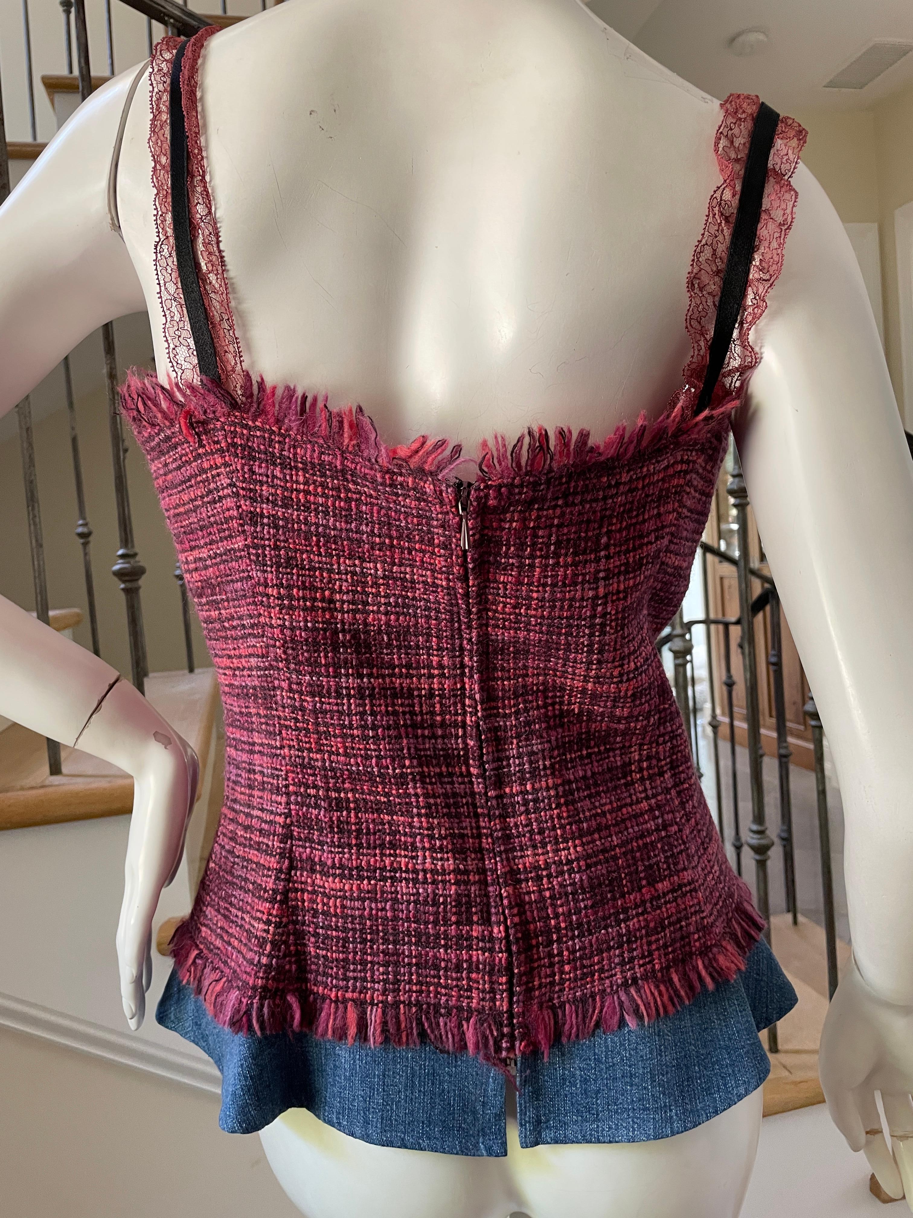 Dolce & Gabbana for D&G Fringed Tweed Corset Top with Denim Trim For Sale 1