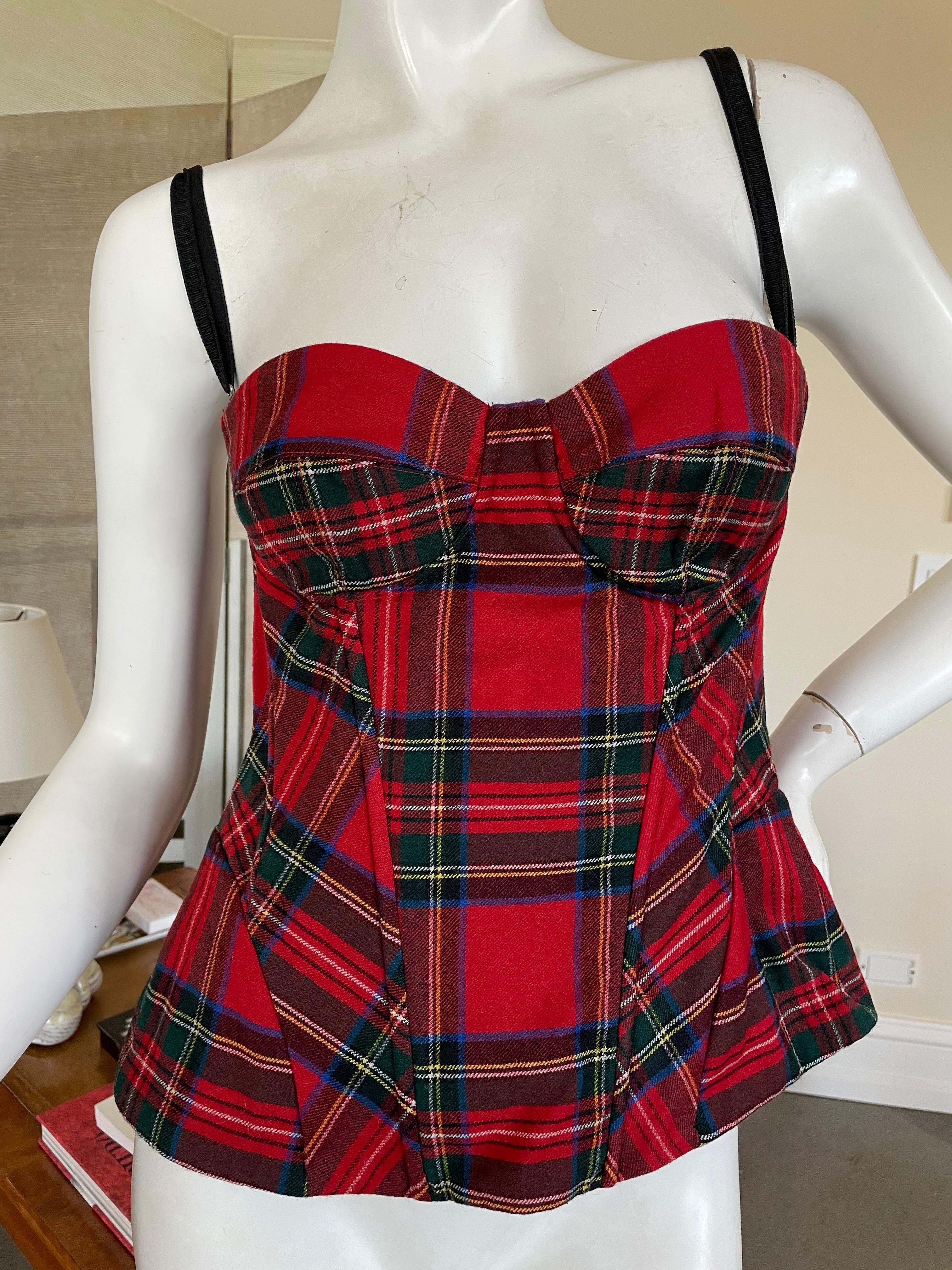 Brown Dolce & Gabbana for D&G  Red Tartan Plaid Corset For Sale