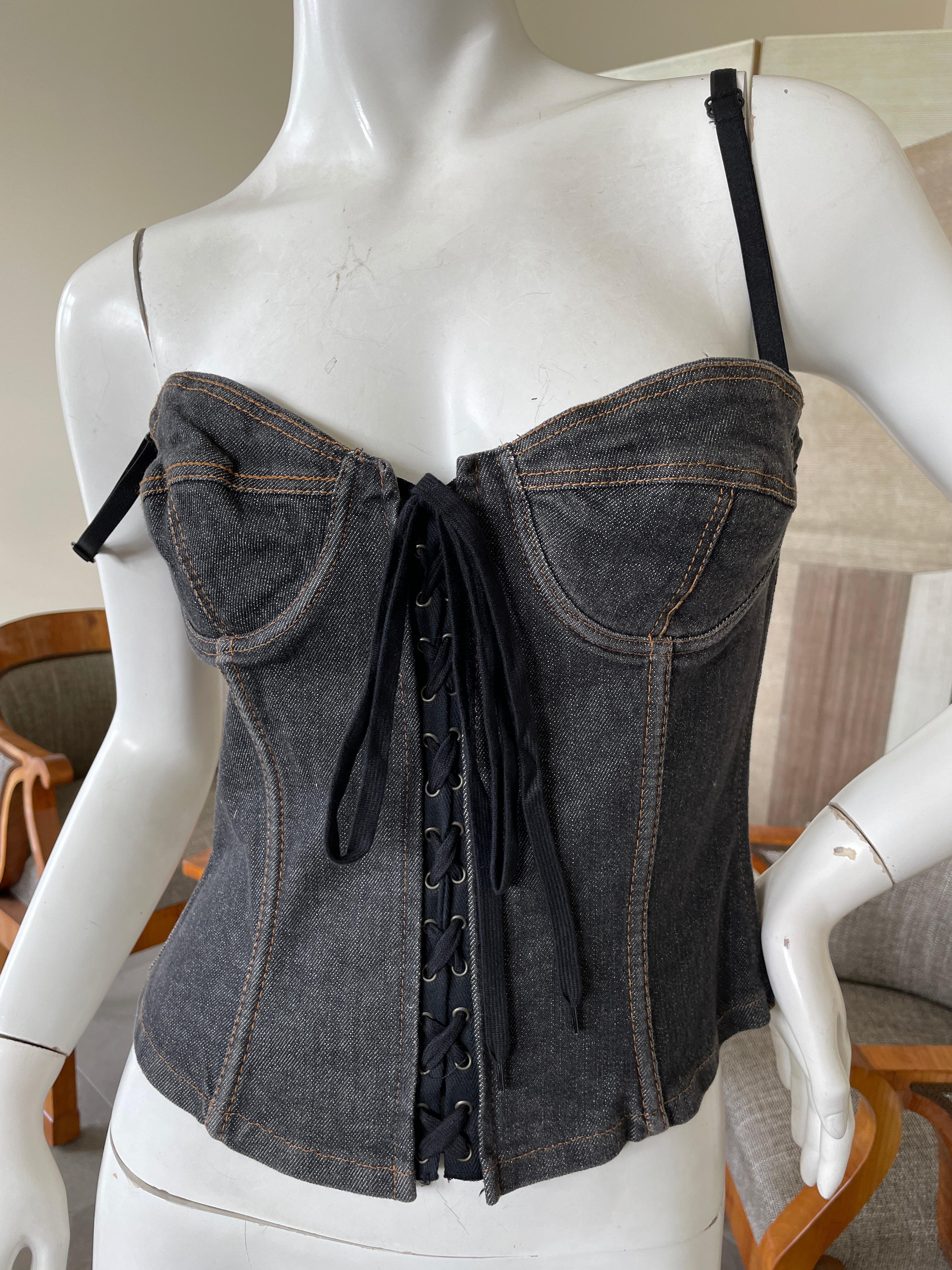 Dolce & Gabbana for D&G Sexy Gray Denim Corset with Lace Up Details. In Excellent Condition For Sale In Cloverdale, CA