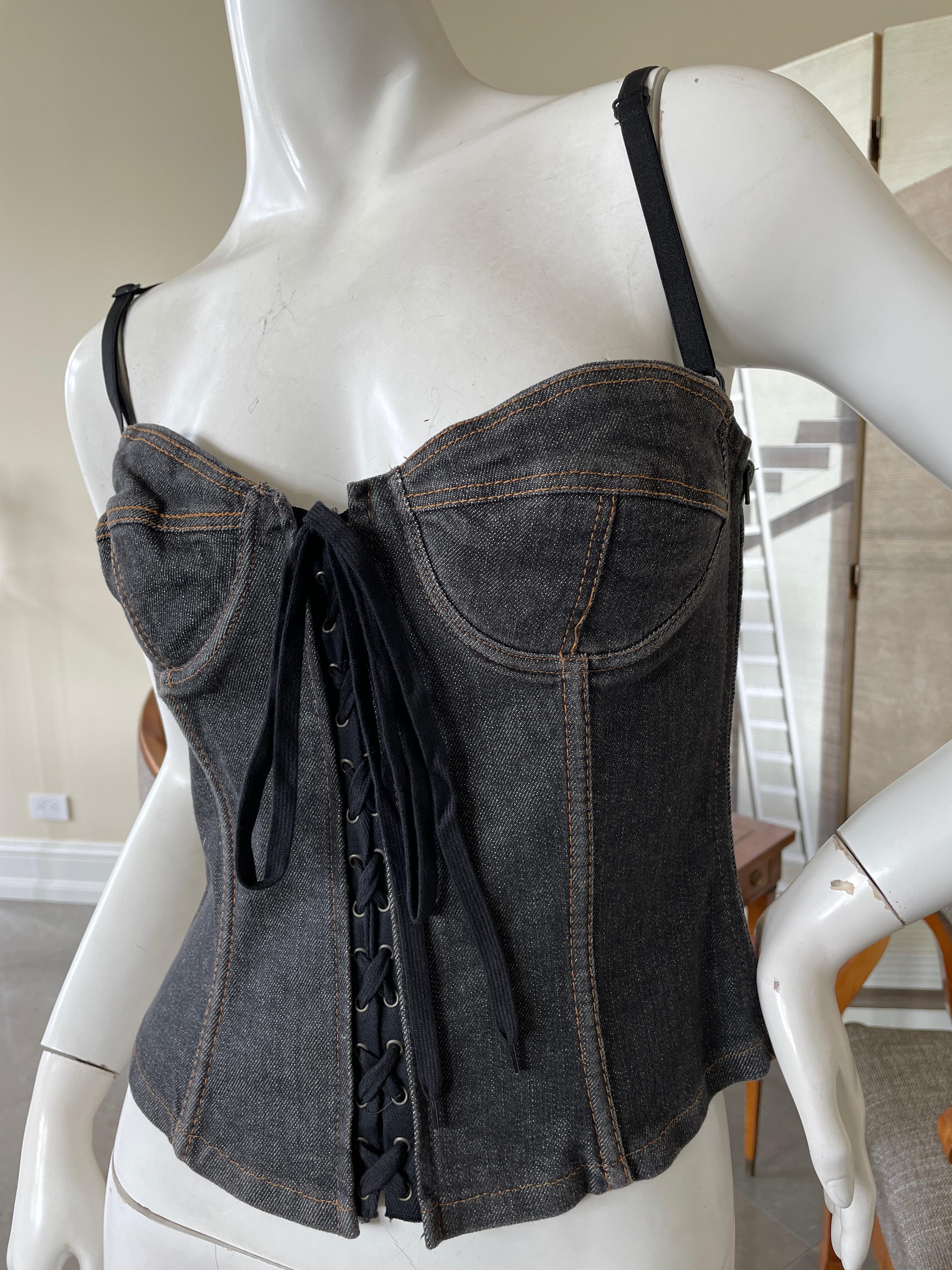 Women's Dolce & Gabbana for D&G Sexy Gray Denim Corset with Lace Up Details. For Sale