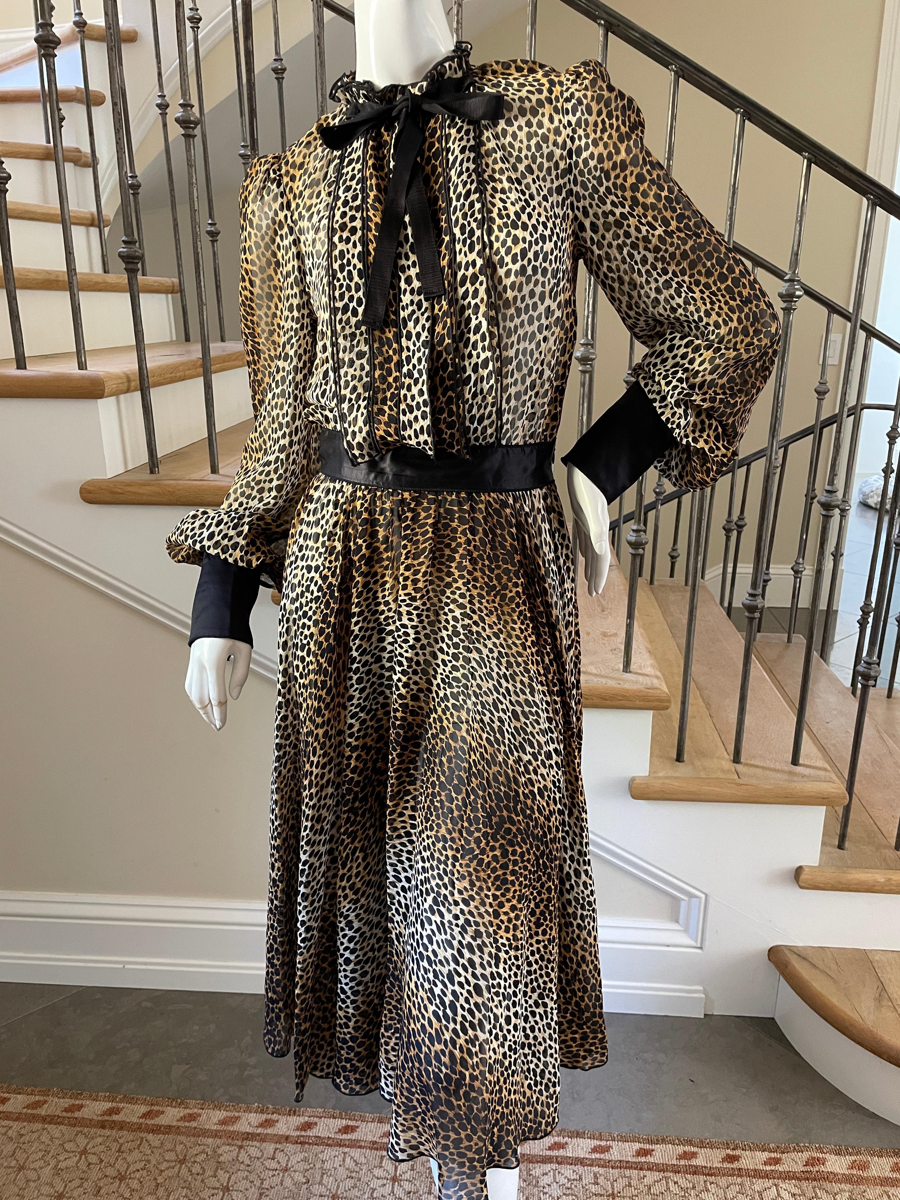 Black Dolce & Gabbana for D&G Sheer Silk Leopard Print Vintage Cocktail Dress  For Sale