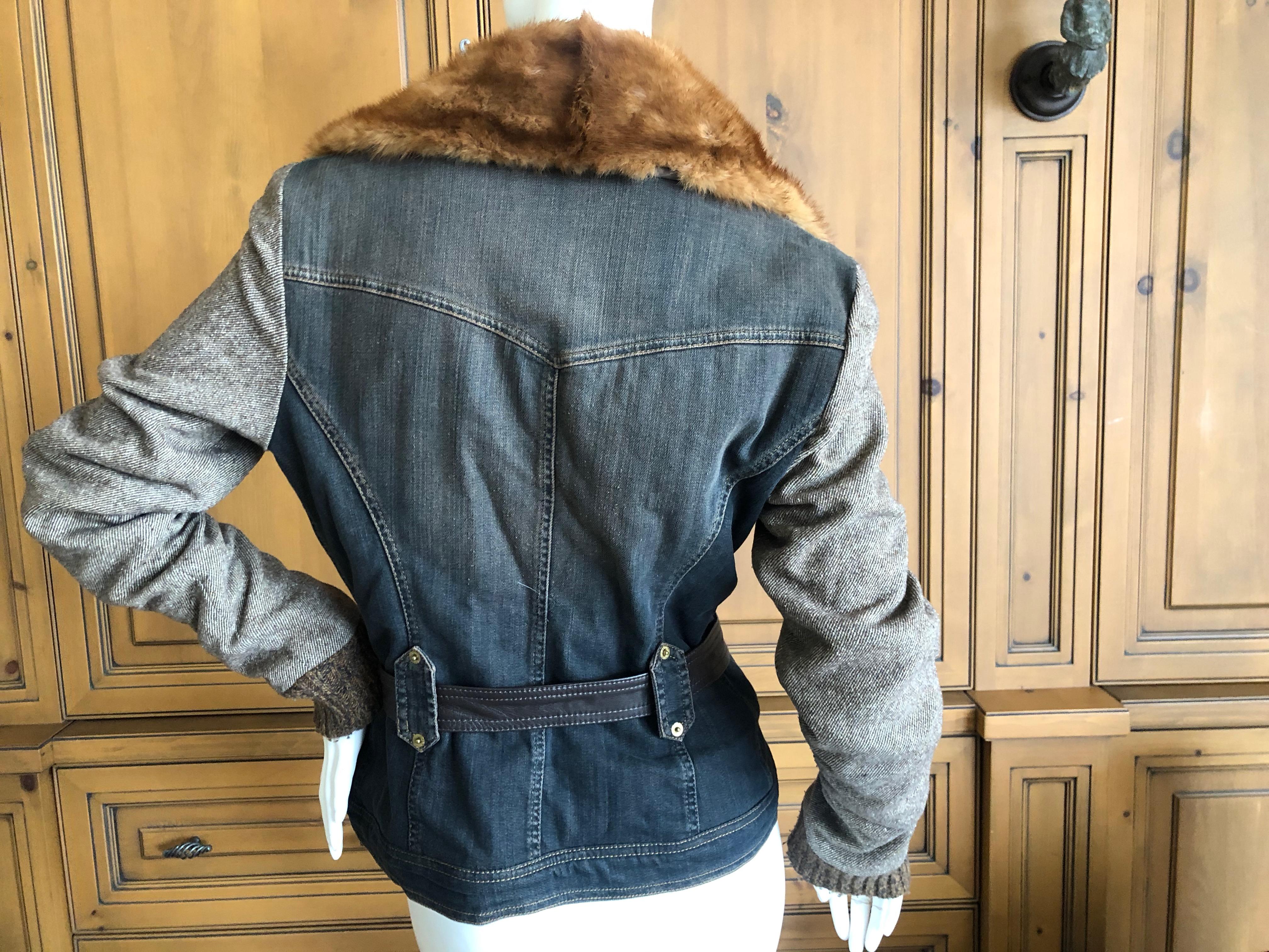 Women's Dolce & Gabbana for D&G Vintage Belted Denim Jacket with Detachable Mink Collar For Sale