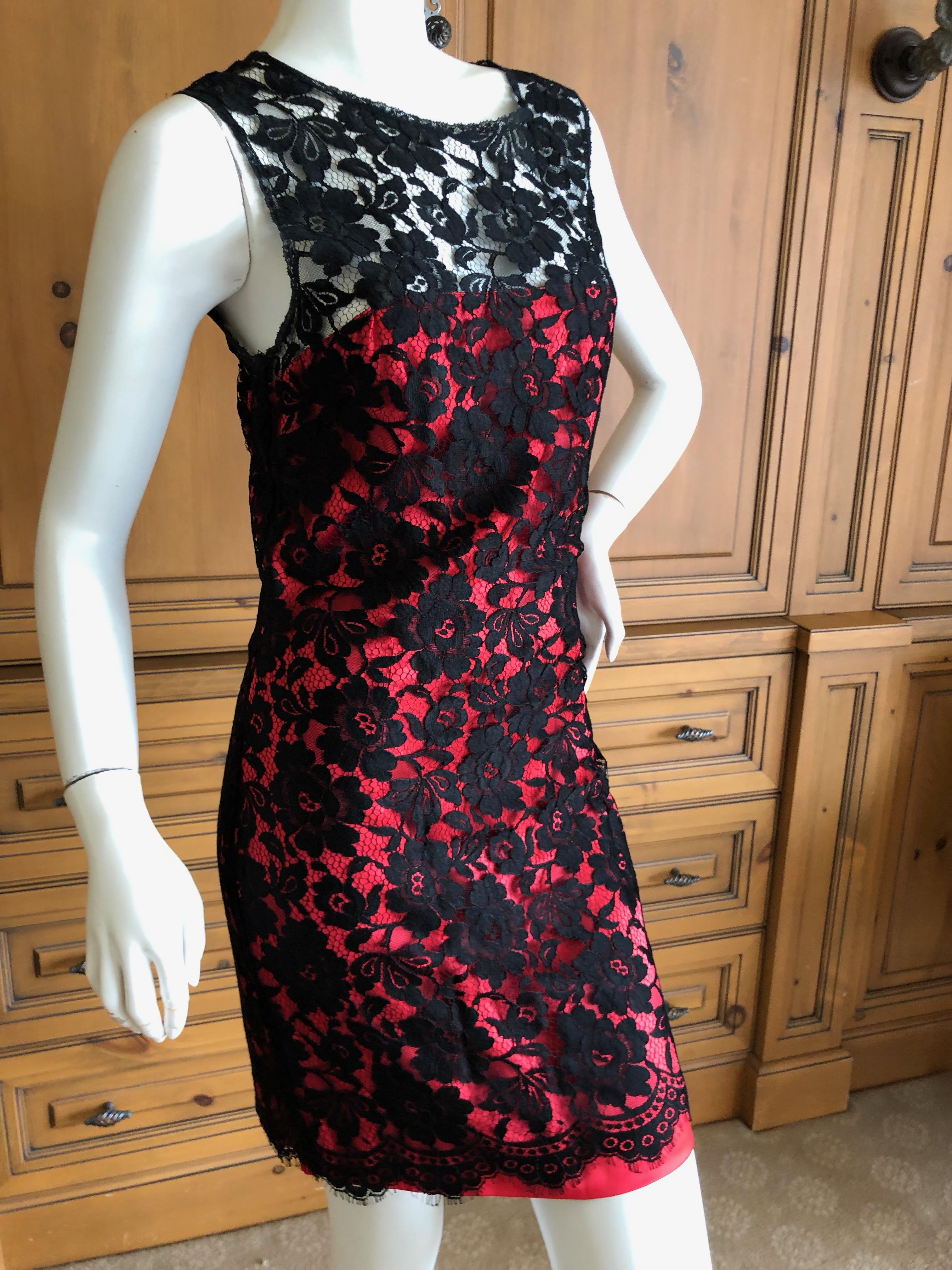 Dolce & Gabbana for D&G Vintage Black Lace Overlay Red Silk Dress
Size 42
Bust 34