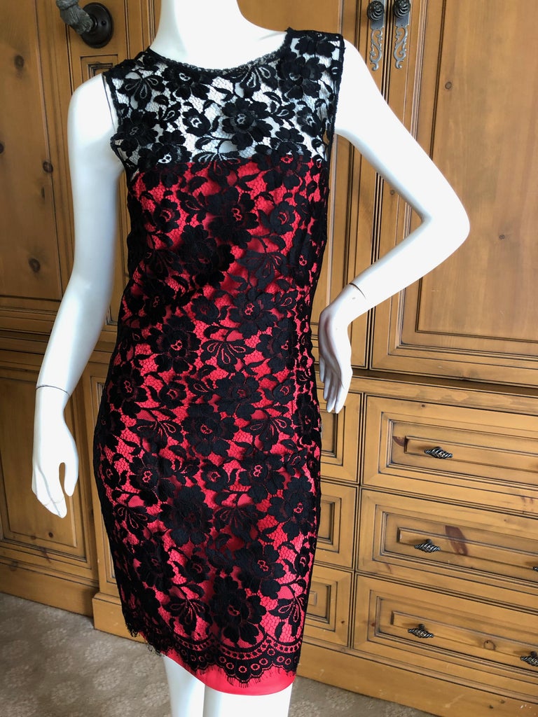 Dolce and Gabbana for D&G Vintage Black Lace Overlay Red Silk Dress For ...