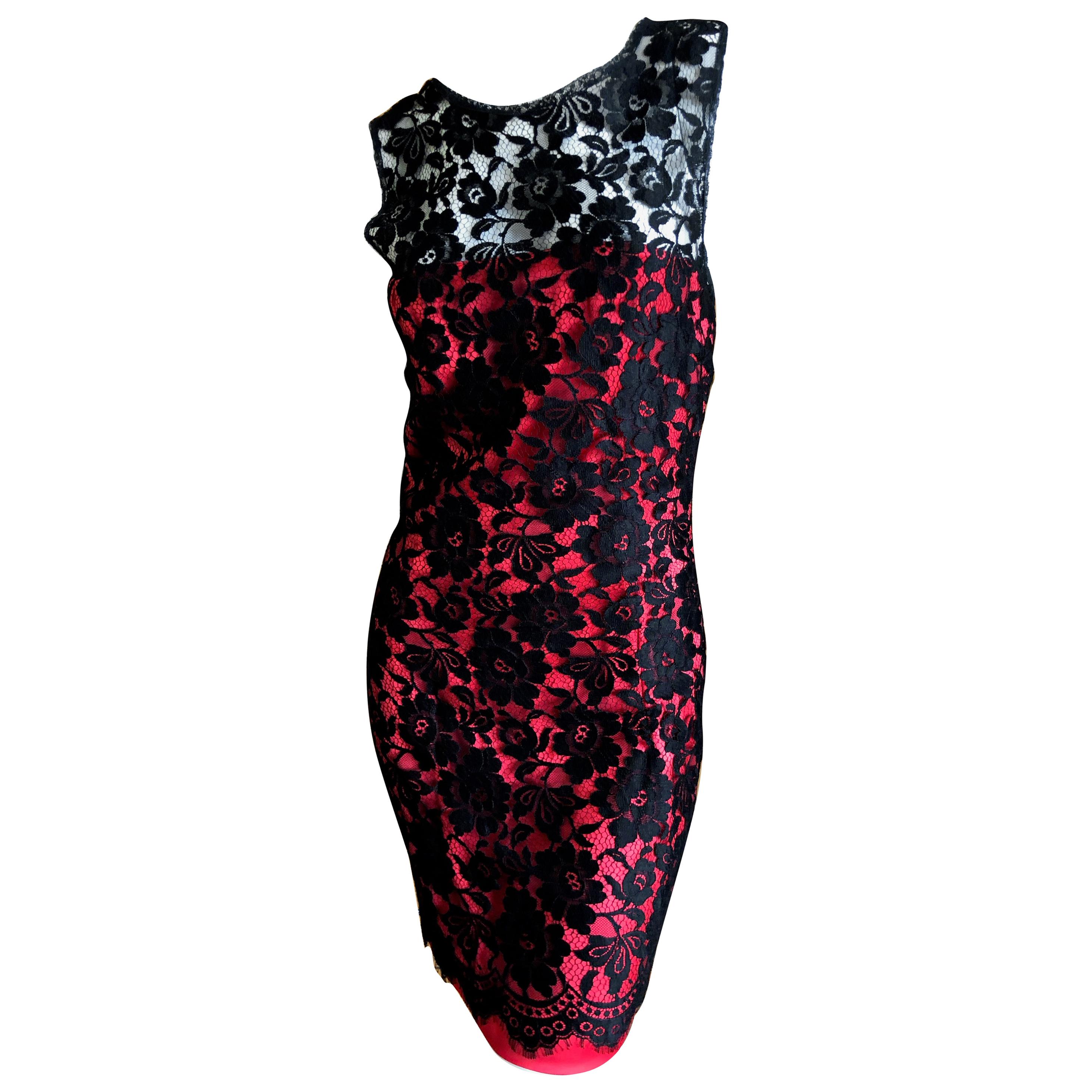 Dolce & Gabbana for D&G Vintage Black Lace Overlay Red Silk Dress For Sale
