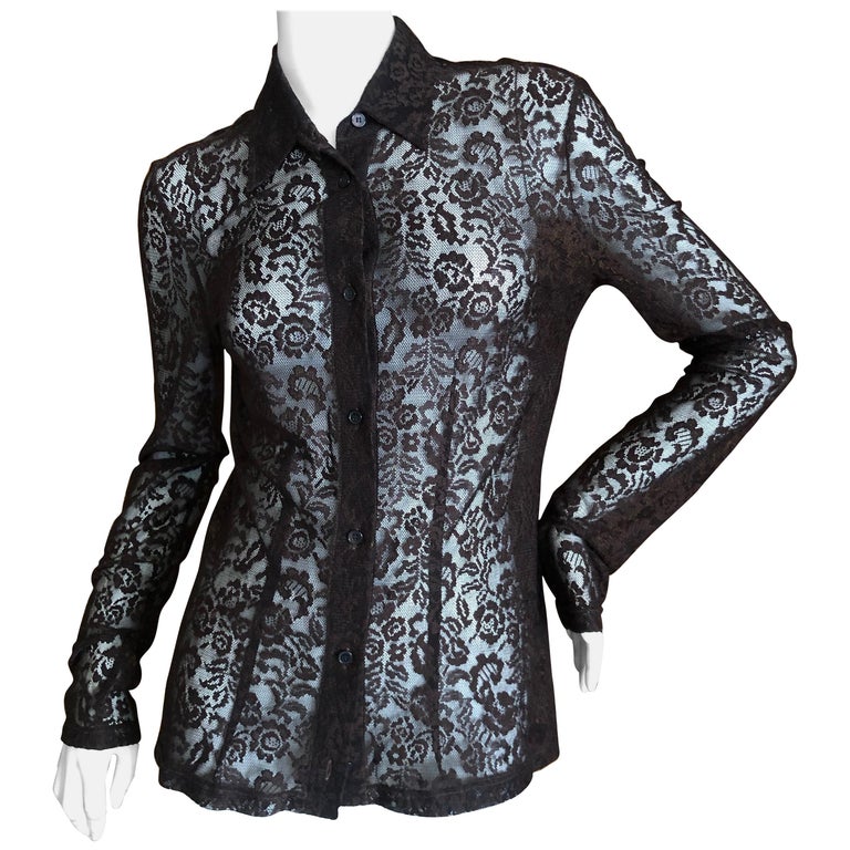 Dolce and Gabbana for D&G Vintage Brown Sheer Lace Blouse For Sale at ...